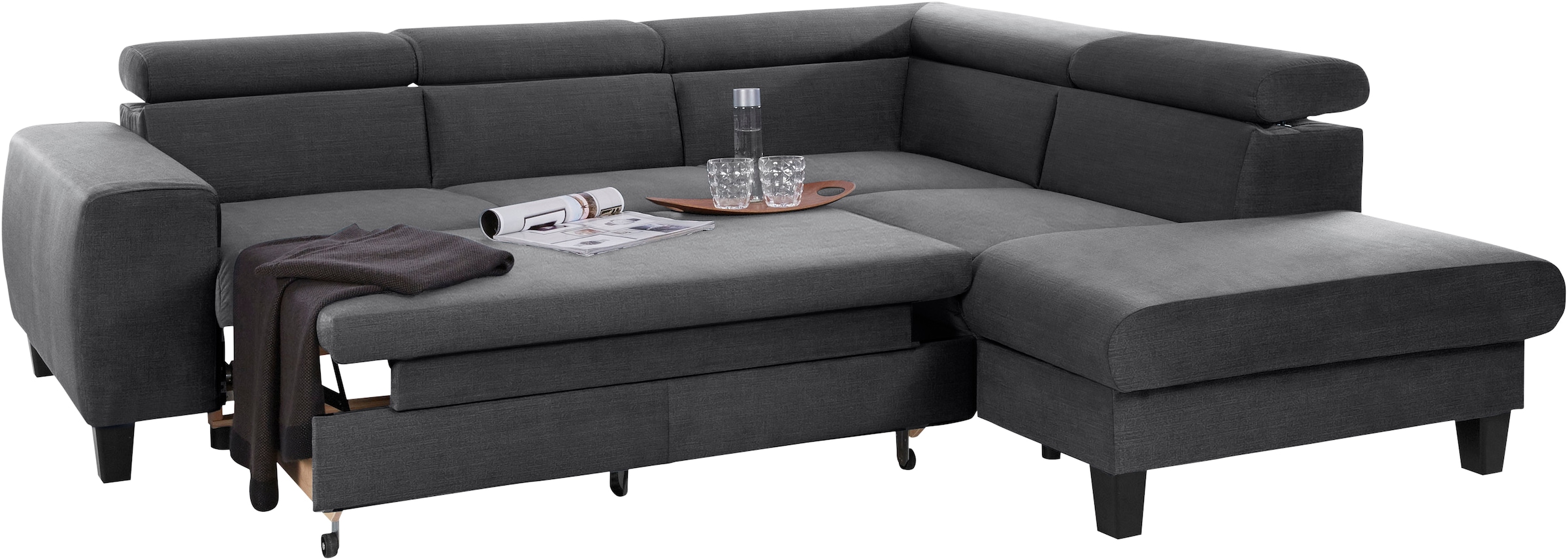 COTTA Ecksofa »Morven L-Form mit Kopfteilverstellung«, wahlweise mit Bettfunktion, Bettkasten & Wireless-Charger