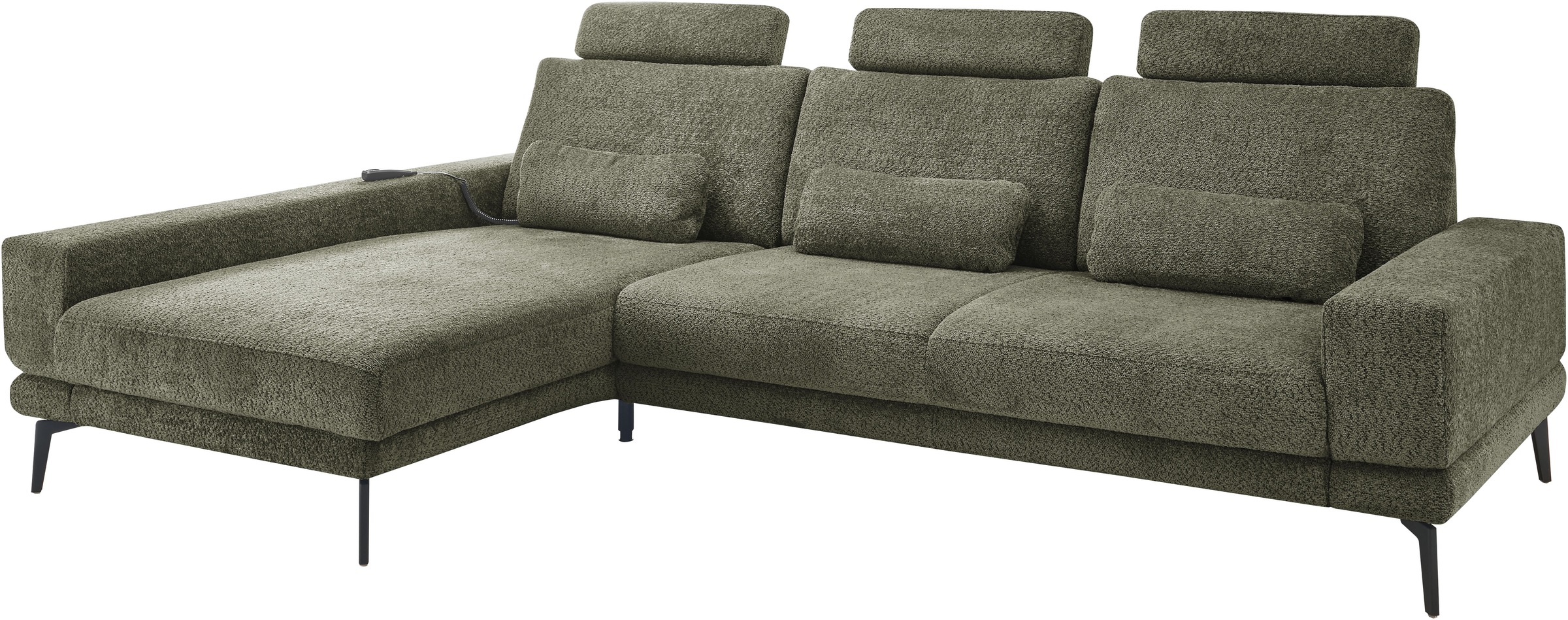 set one by Musterring Ecksofa »SO 3600, inkl motor. Sitztiefenverstellung, Kopfstützen, Nierenkissen«, Sitzhöhe 42 cm, Federkern, Breite 293 x Tiefe 180 cm, Kama olive