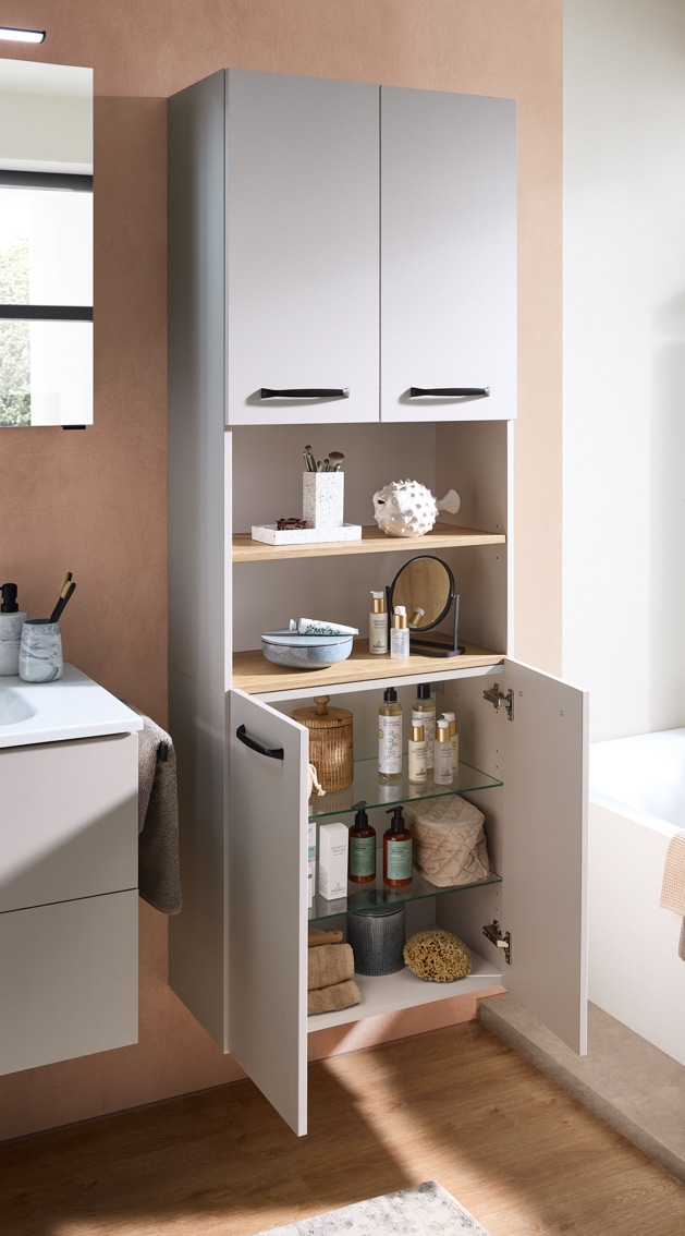 Saphir Hochschrank »Quickset 500, Badschrank 61,6 cm breit, 4 Türen« 4 Einlegeböden, 1 offenes Fach, Badezimmer-Hochschrank