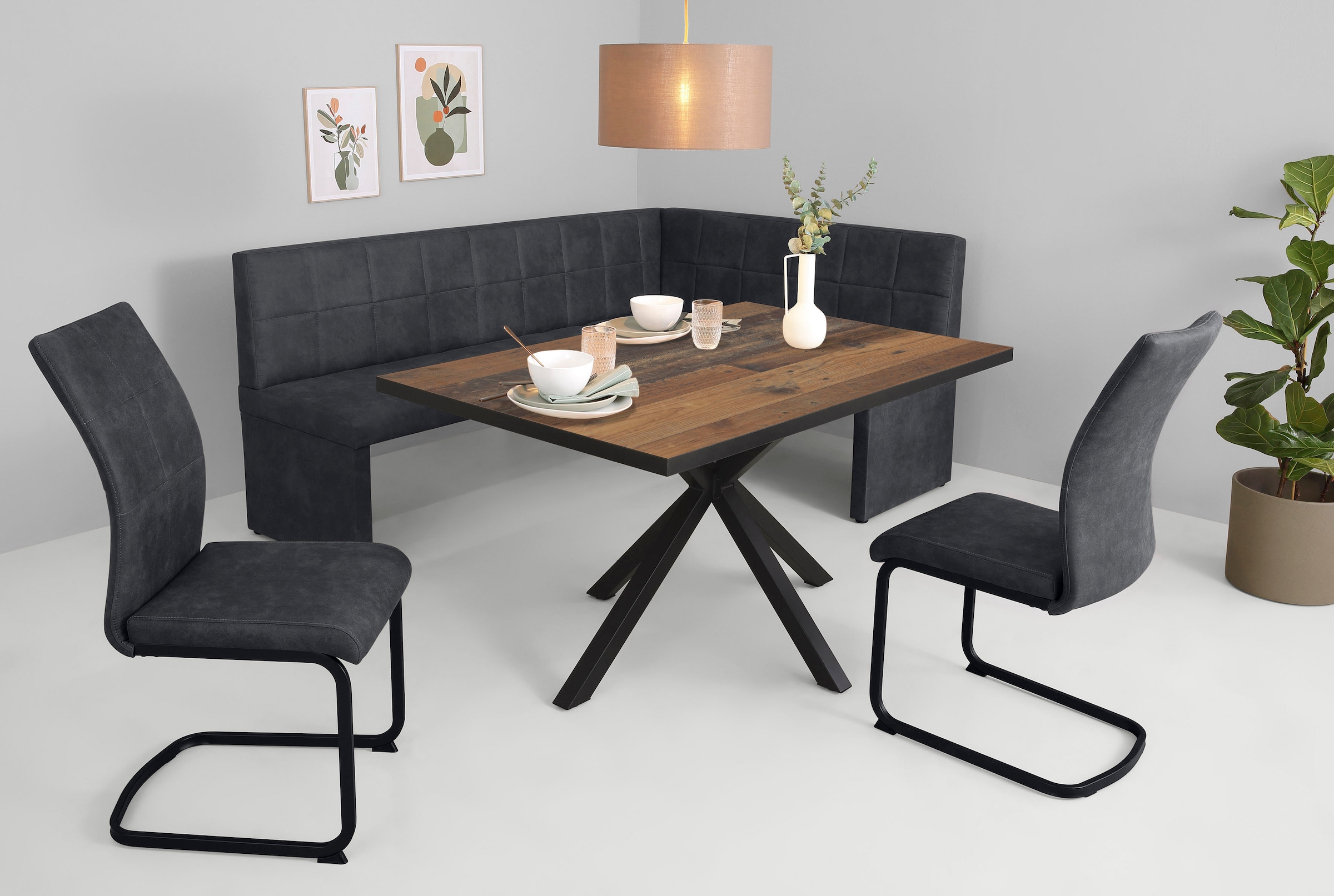 HELA Essgruppe »SPREE« 4 Stk. tlg. Esstisch 140x90 cm mit Dickkante, Microf günstig online kaufen