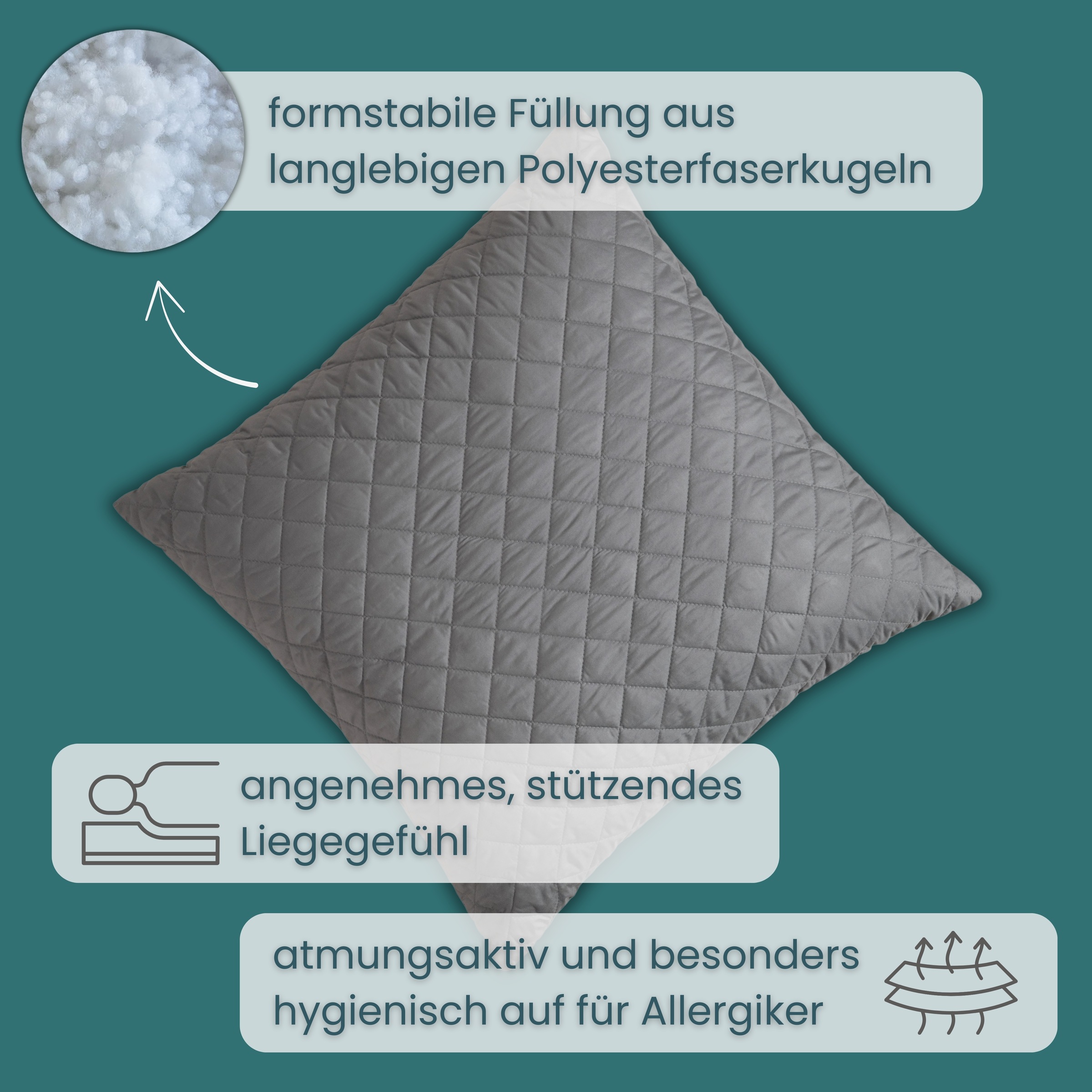 OTTO home Microfaserkissen »Clarra, Kopfkissen 40x80 cm, 80x80 cm« Füllung: Polyester Bezug: Polyester 1 Stk. tlg. Rückenschläfer, Seitenschläfer, Kissen in grau
