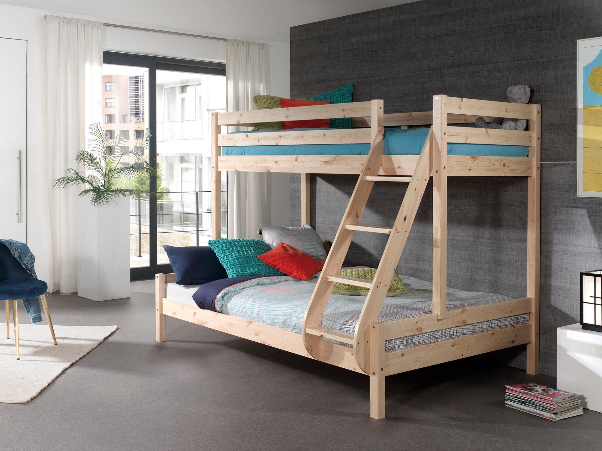 Vipack Etagenbett »Martin, 2 Liegeflächen 140 U. 90/200, Kiefer Massiv, Made In Europe« B/H/T Ca. 208x167x156cm, Untere Liegefläche Mit