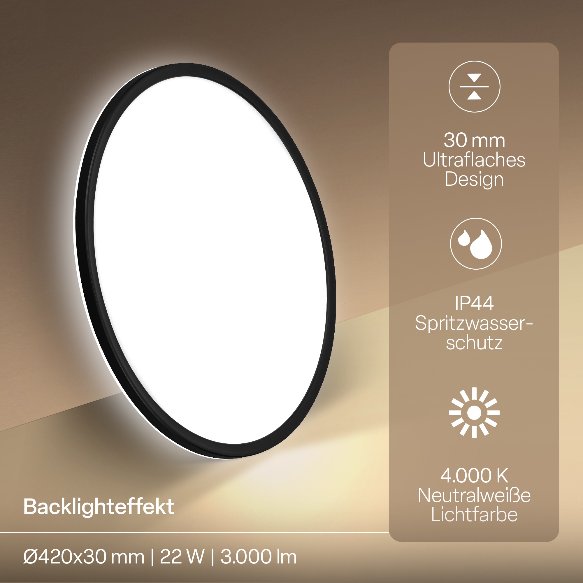 B.K.Licht LED Panel »SHALLOW« LED-Board 1 Stk. Neutralweiß 42x3 cm, Badlampe, Badezimmer, Küche, Wohnzimmer