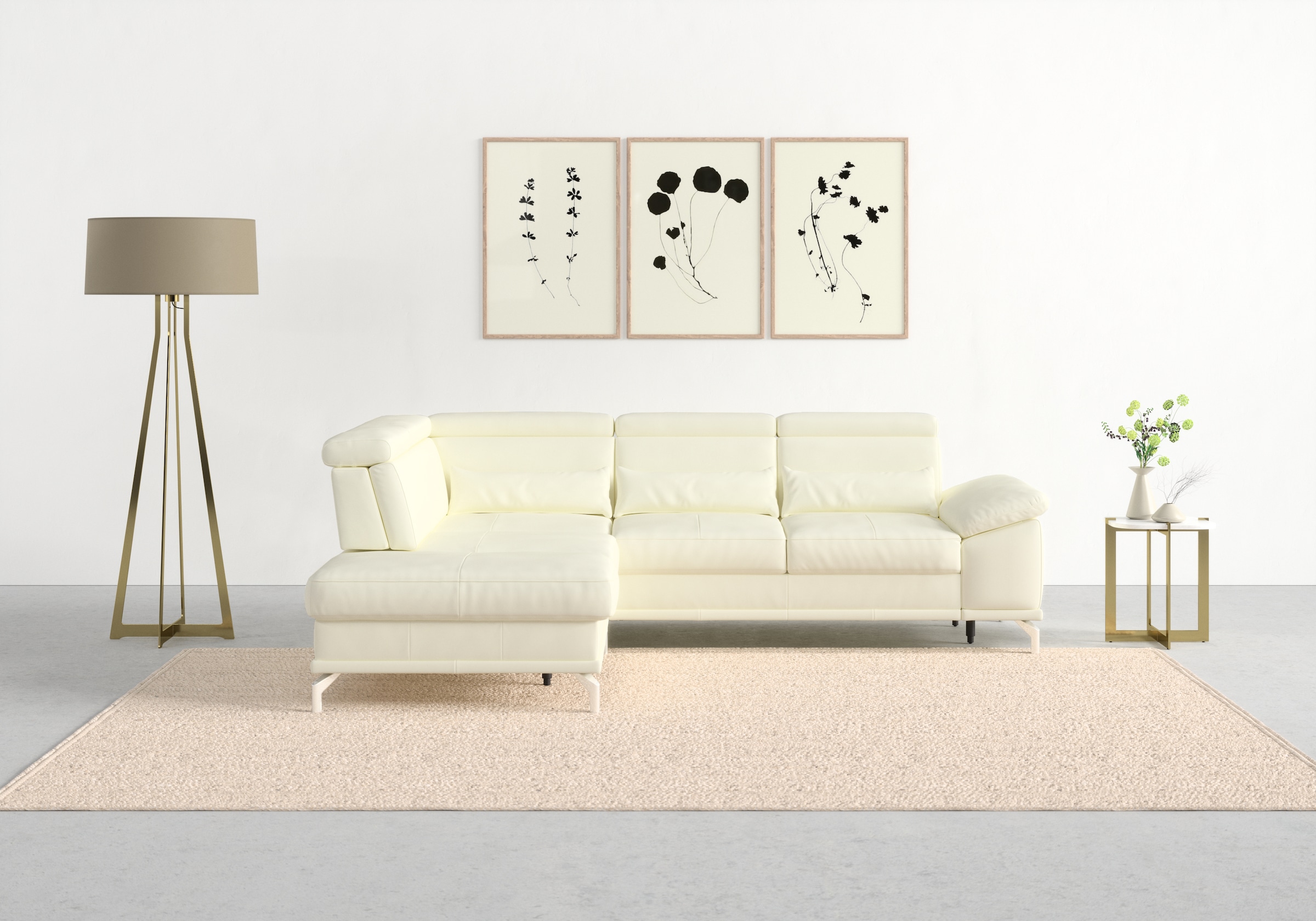 sit&more Ecksofa »Cabrio L-Form, mit Sitztiefenverstellung, Arm- und Kopfteilverstellung«, 3 Nierenkissen, Federkern, optional Bettfunktion und Stauraum