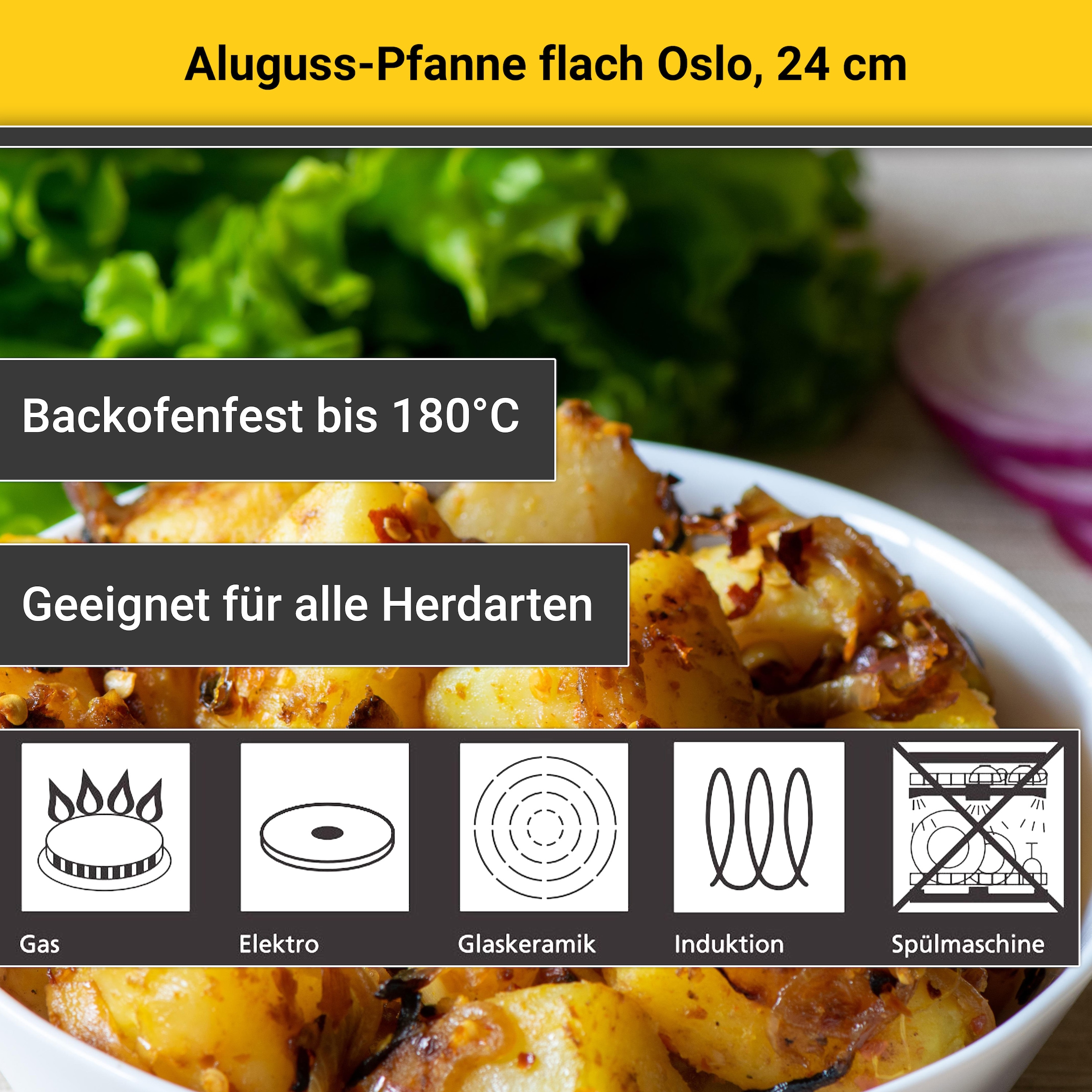 Krüger Bratpfanne »Aluguss Pfanne flach OSLO«, Aluminiumguss, (1 tlg.), für Induktions-Kochfelder geeignet