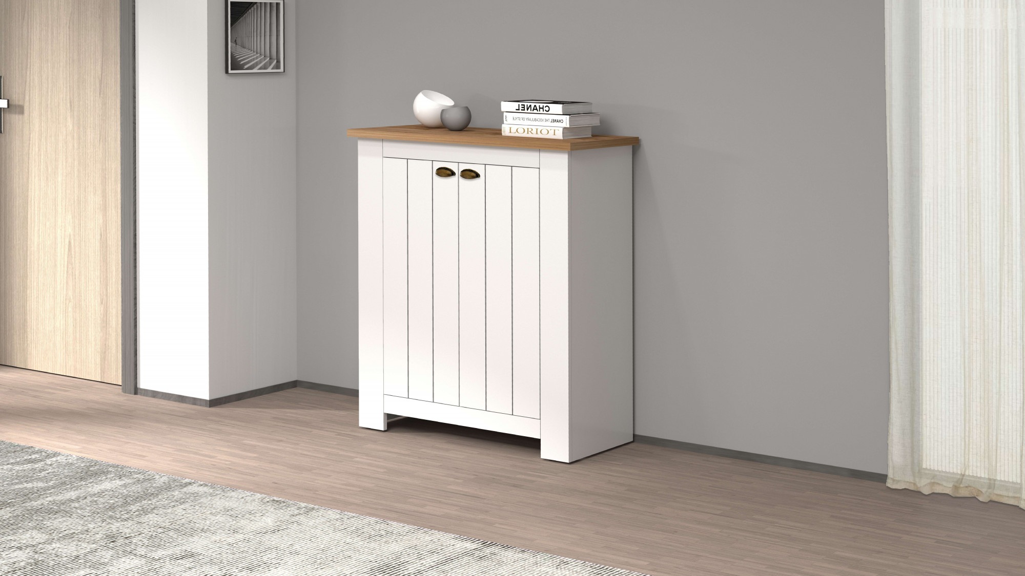 INOSIGN Schuhschrank »FIGO, Made in Italy – Schuhkommode,Schuhregal für ca. 20 Paar Schuhe«, (1 St.), 4-Türig, Siebdruck-dekorative Fräsungen, 10 Fächer, Breite 84 cm