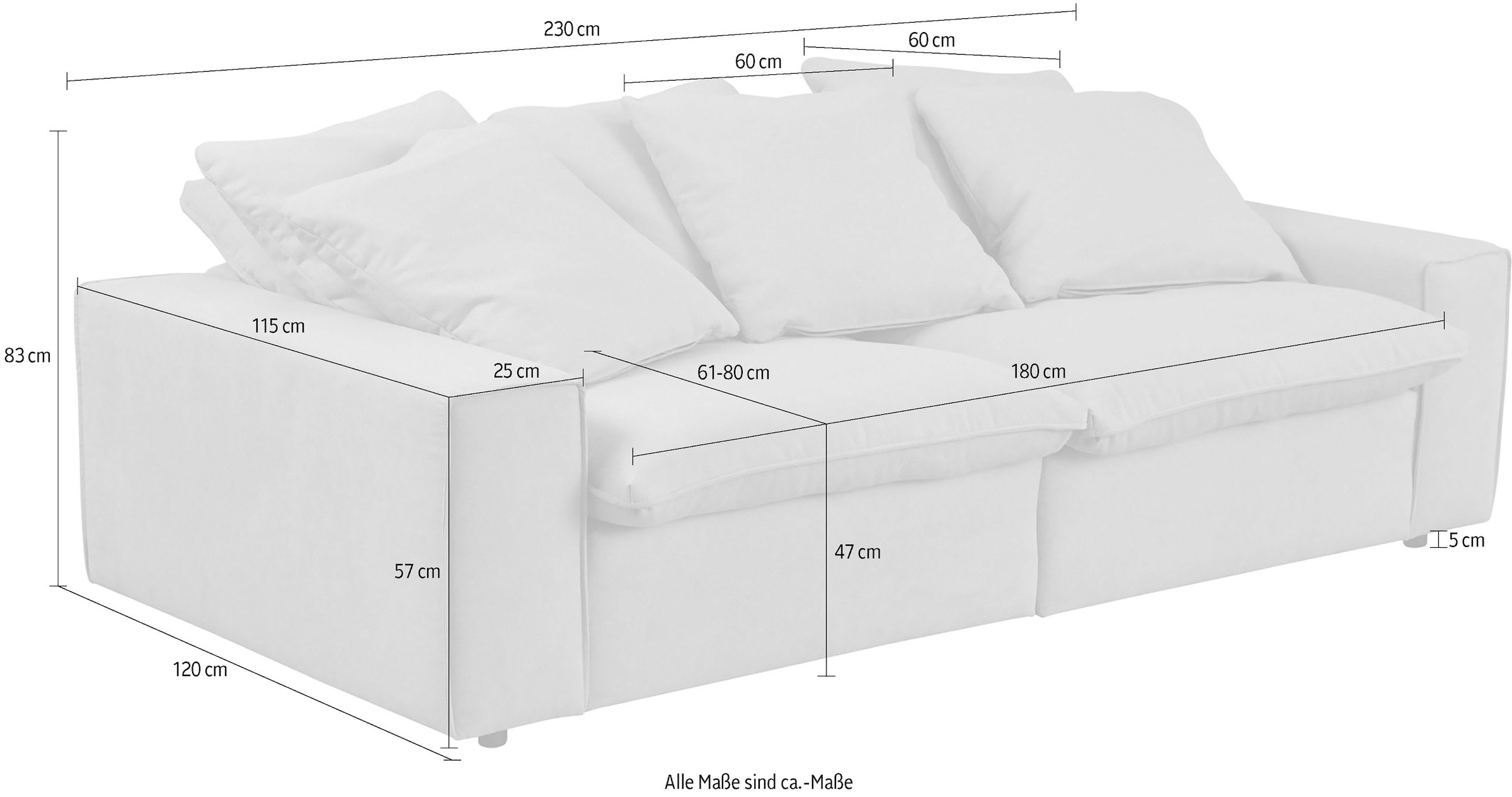 andas 3-Sitzer »Venslev«, Lounge-Sofa, mit extra tiefer Sitzfläche und losen Kissen