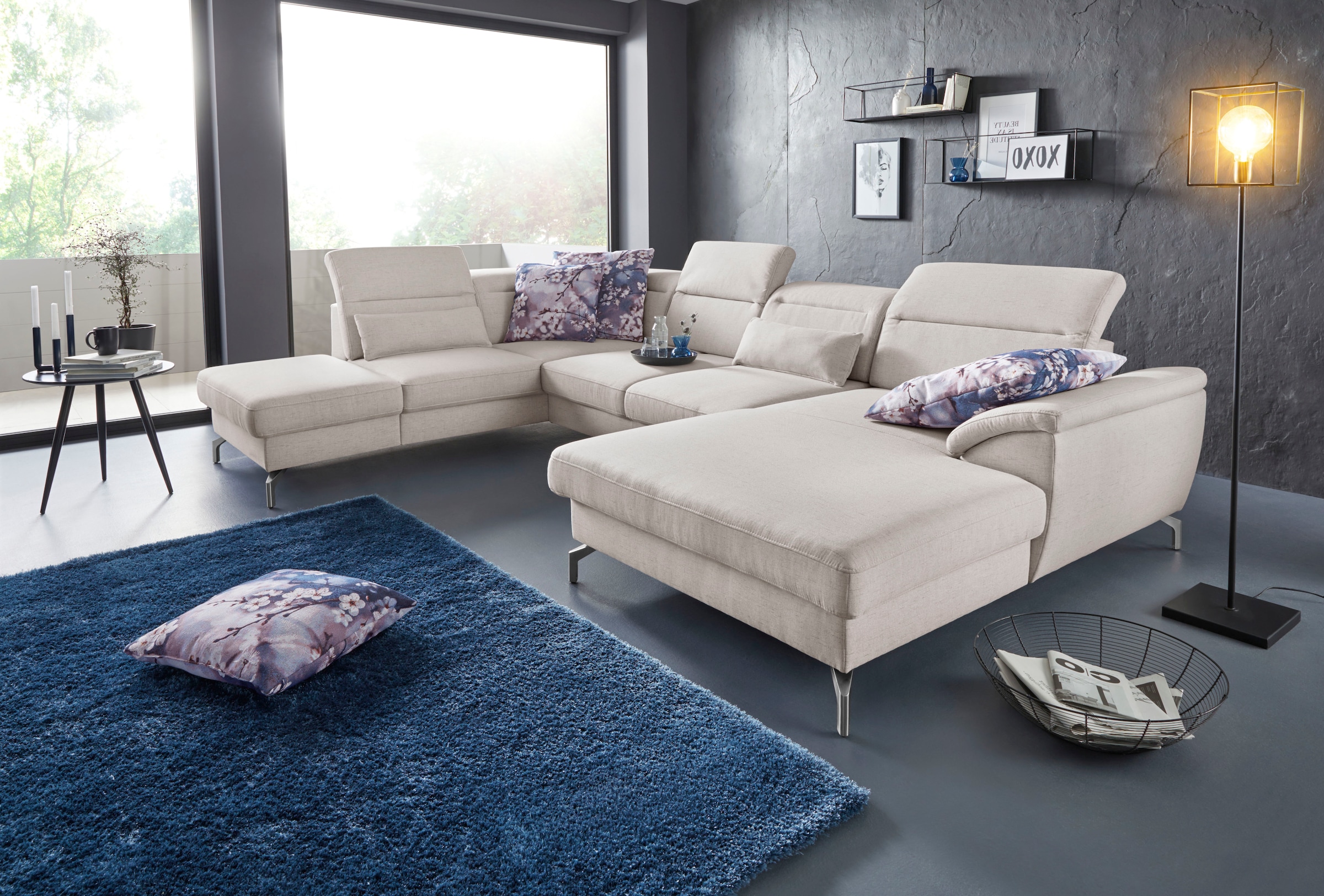 sit&more Wohnlandschaft »Percy U-Form«, 15 cm Fußhöhe, Sitztiefenverstellung, wahlweise in 2 Fußfarben