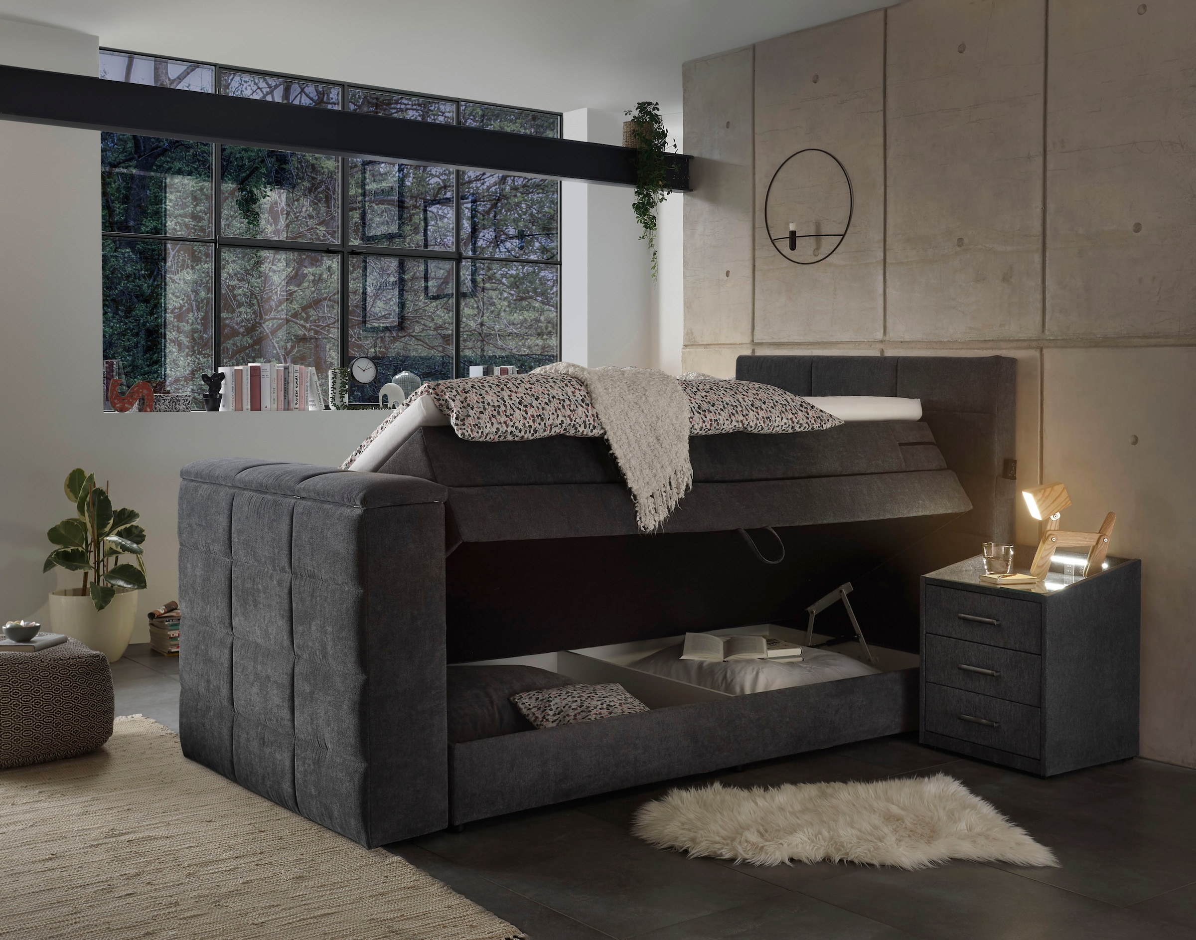 ED EXCITING DESIGN Boxspringbett »Denver«, mir motorisierter TV-Halterung bis 40 Zoll, Duo-Matratze und Bettkasten