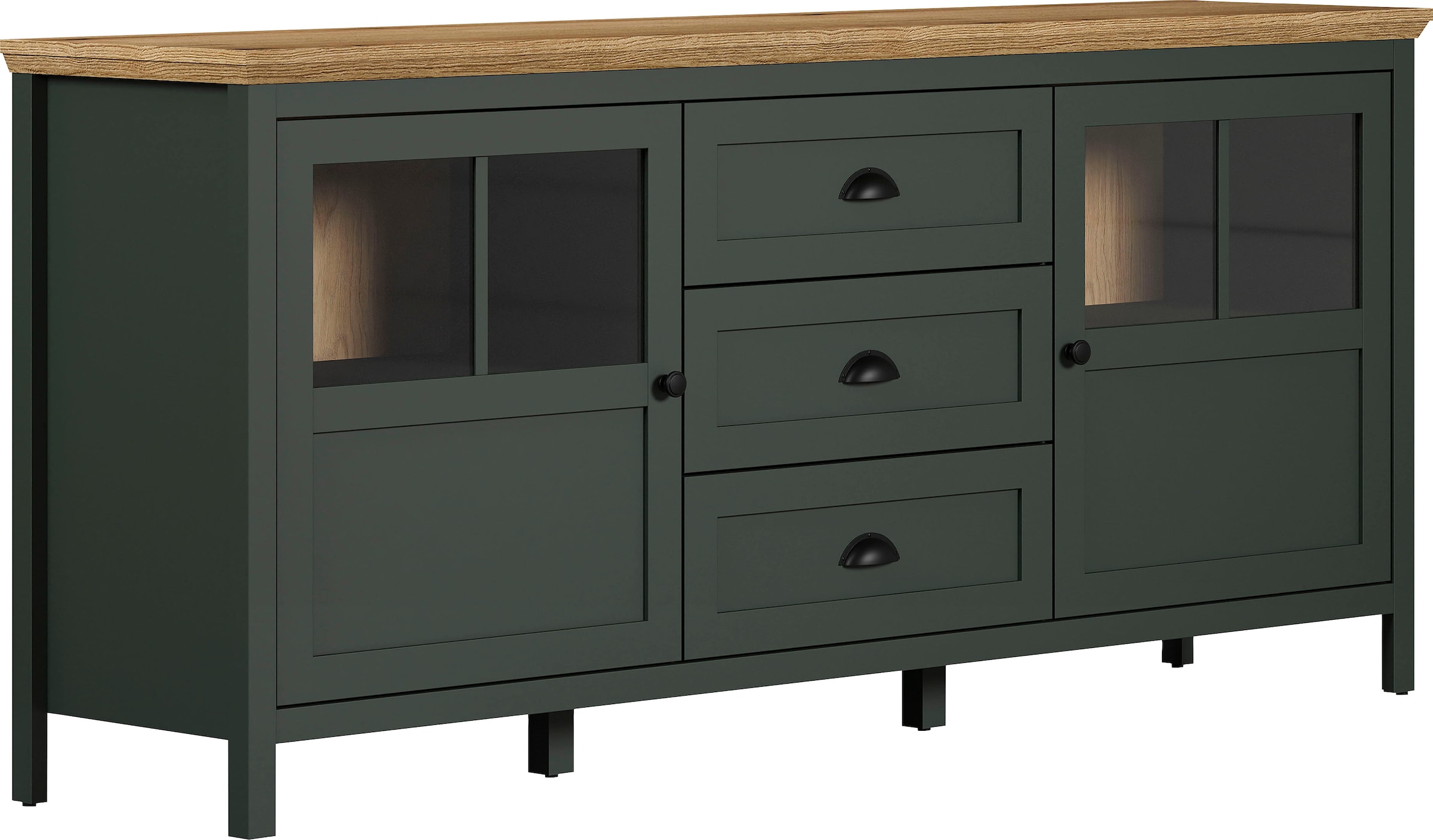 Home affaire Sideboard »Vienna«, (1 St.), Kommode im Landhausstil - Beleuchtung, Glastüren - B/T/H 185/45/86 cm