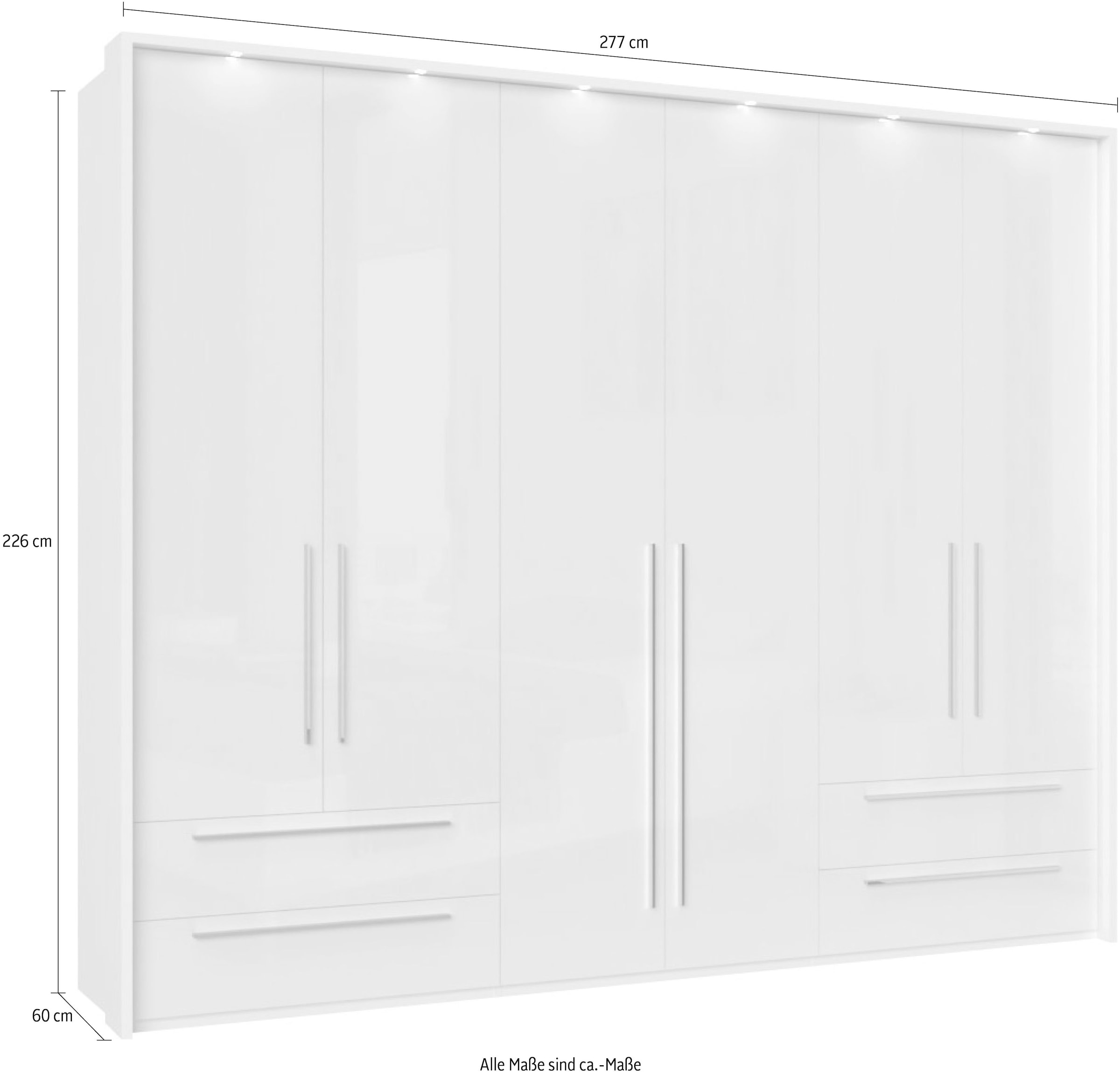 Places of Style Kleiderschrank »Piano Schlafzimmerschrank Premium Qualität mit LED«, beige, UV lackiert, hochglänzend, in 2 Breiten mit 4 Schubladen