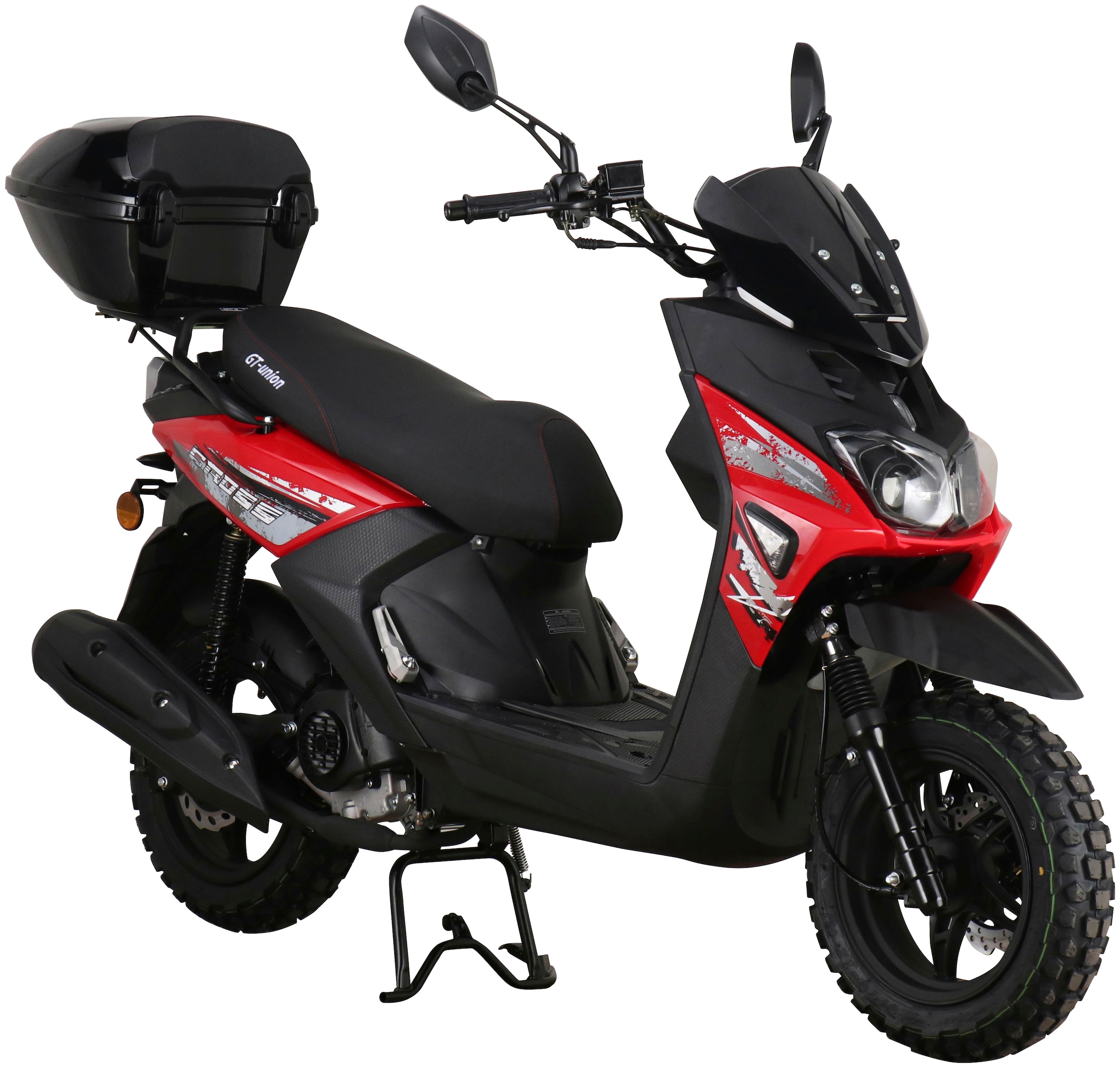 GT UNION Motorroller »Cross 2.0 25«, 49,6 cm³, 25 km/h, Euro 5, 2,7 PS, (Komplett-Set, 2 tlg., mit Topcase), Luftgekühlter Motor