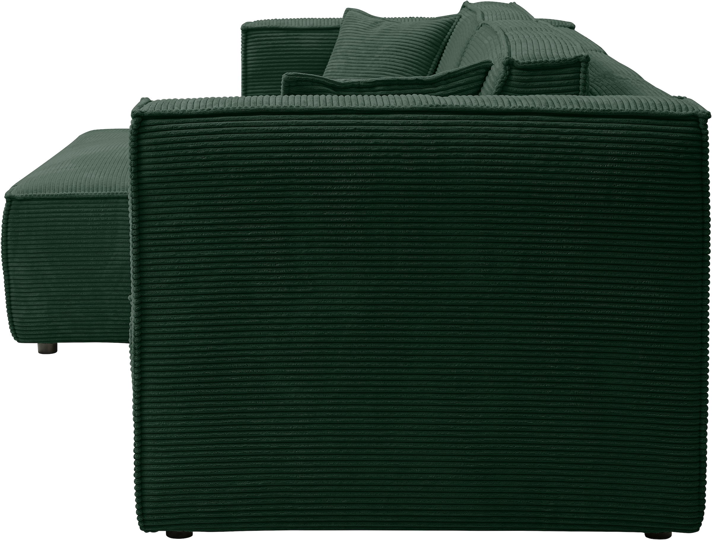 WERK2 Ecksofa »Atlanta-New, modernes Design, Stellmaße 280x147cm, L-Form, Kedernaht«, hoher Komfort, Schlaffunktion & Bettkasten, Cord, Moosgrün
