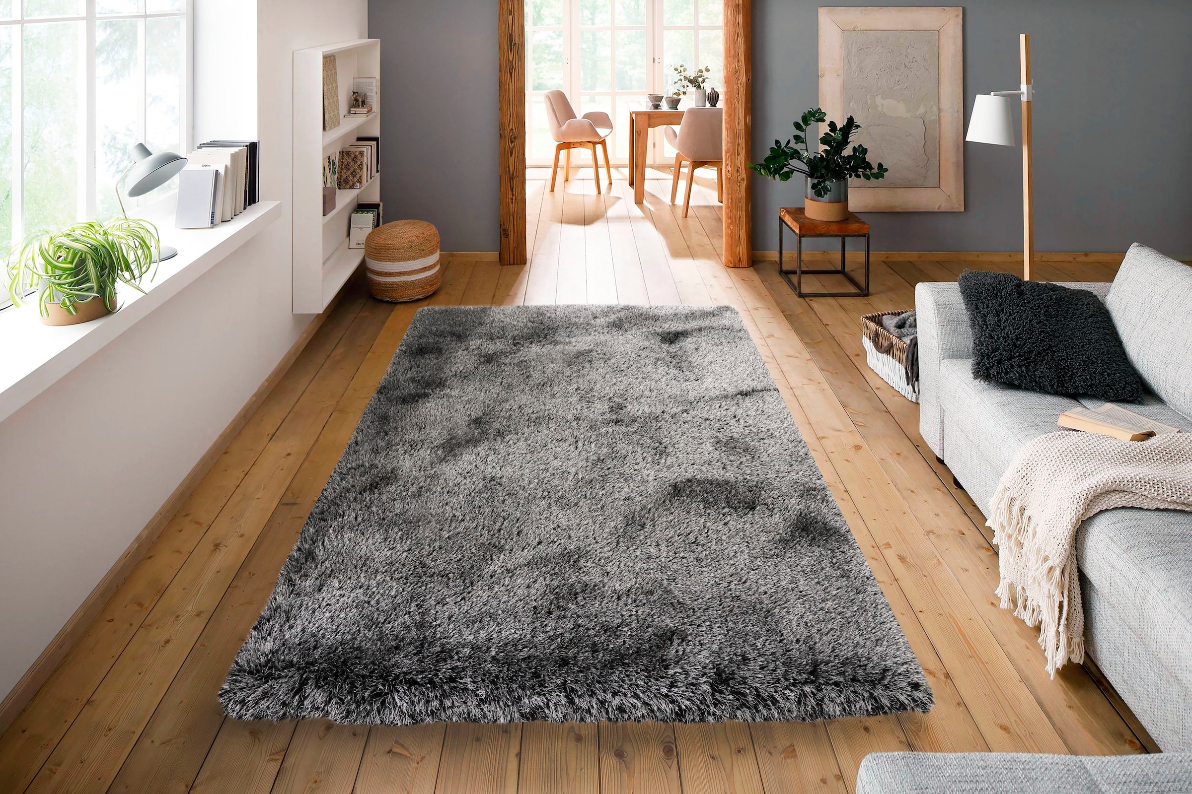 Leonique Hochflor-Teppich »Lasse«, rechteckig, 76 mm Höhe, Mikrofaser, Shaggy-Look, meliertes Garn