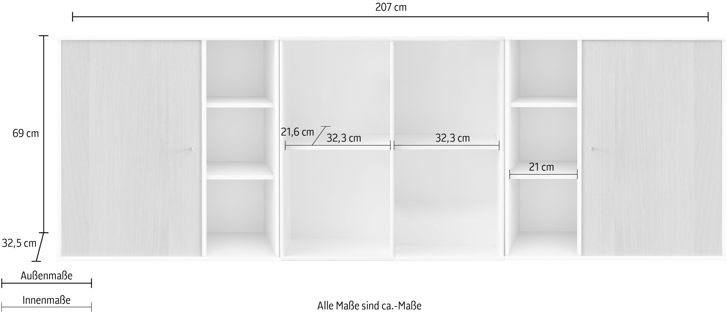 Furniture Modulen, Türen, Wandmontage/stehend, kaufen 207cm auf Hammel 3 Sideboard 2 Breite: Kombination »Mistral Raten Kubus«, aus