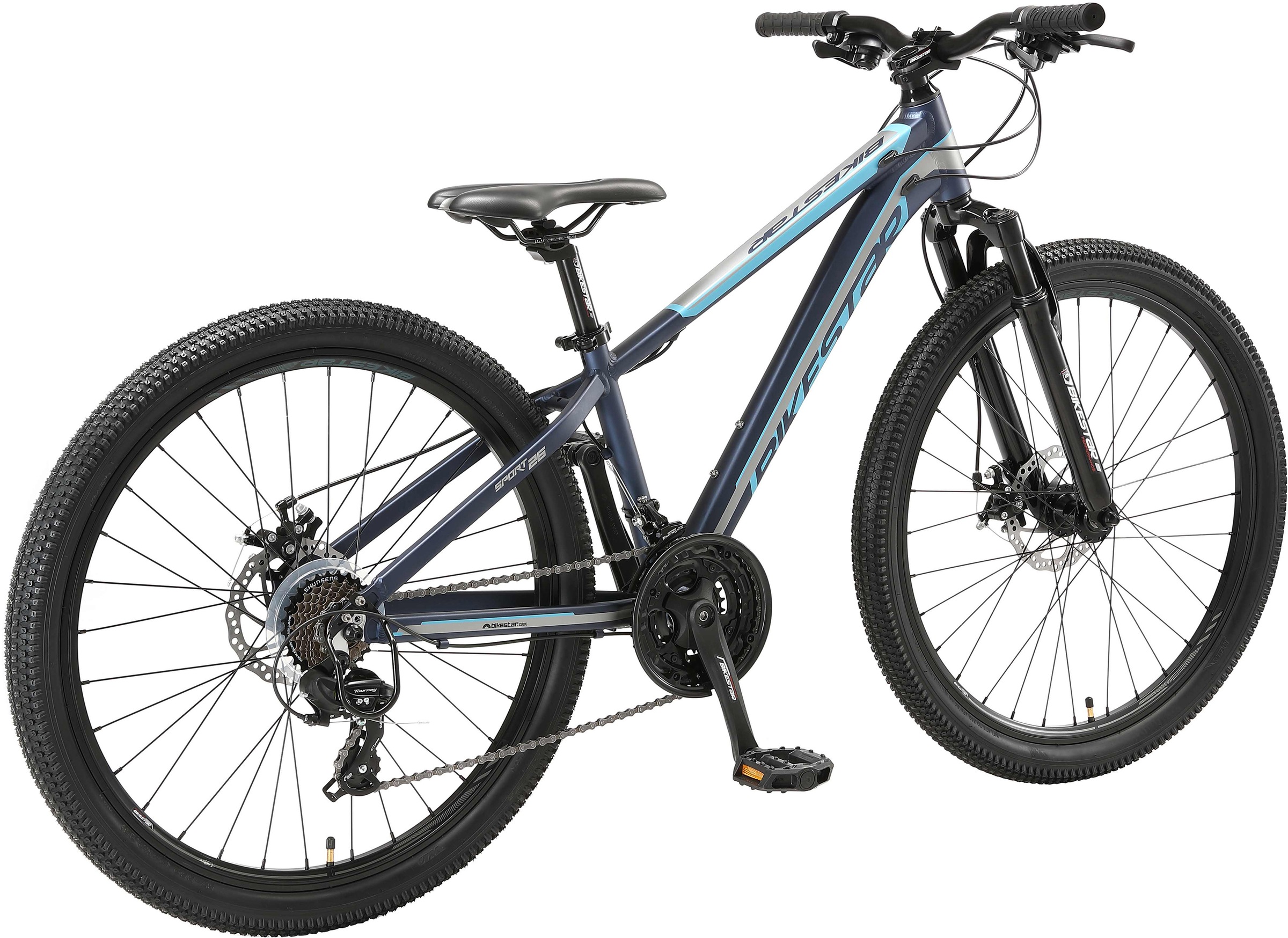 Bikestar Mountainbike, 21 Gang, Shimano, RD-TY300 Schaltwerk, Kettenschaltung, für Damen und Herren, Kettenschaltung