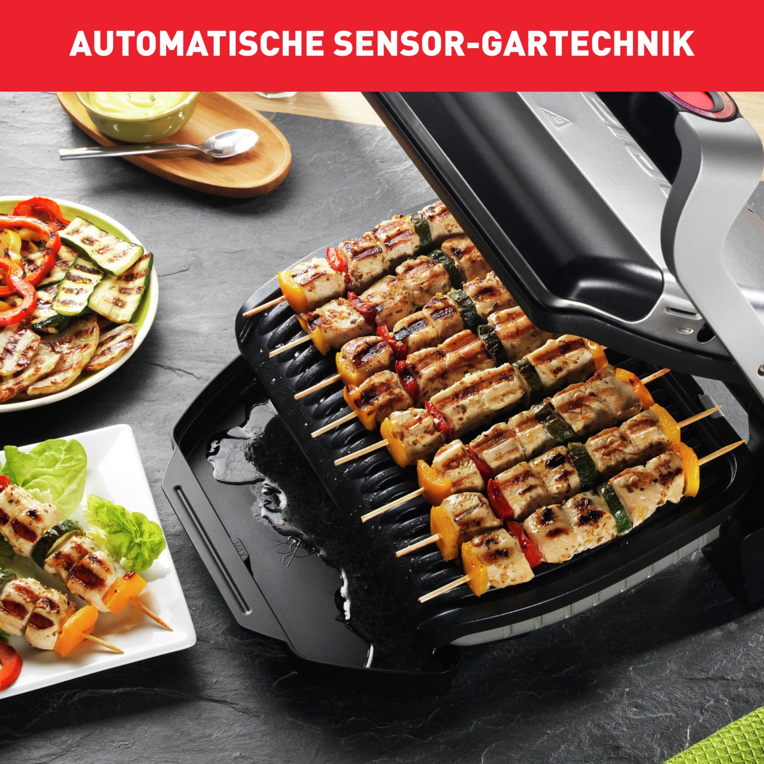 Tefal Kontaktgrill »OptiGrill, 6 automatische Programme, ein manuelles Programm«, 2000 W, spülmaschinengeeignete Platten und SaftauffangbehälterGC705D
