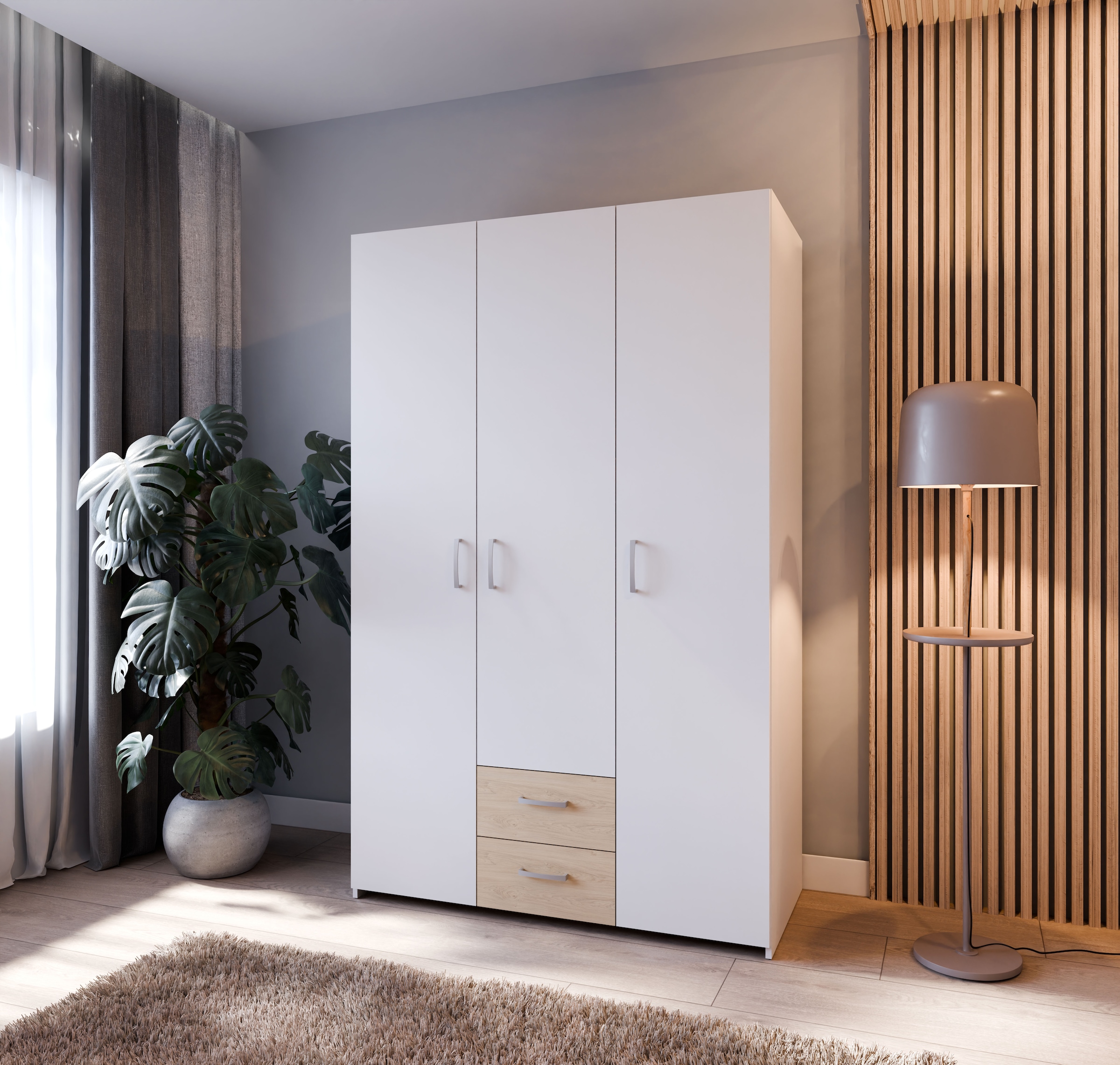 FORTE Drehtürenschrank »Econobox«, Drehtürenschrank, zeitloses Design mit alufarbigen Griffen.