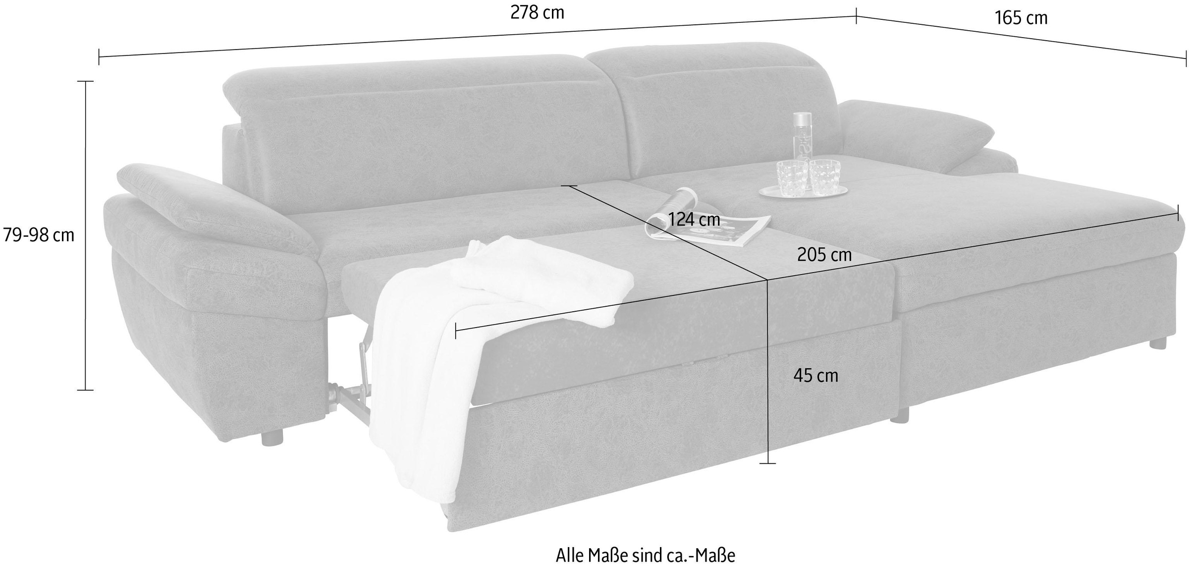 exxpo - sofa fashion Ecksofa »Kyoto, inkl. Kopfteil- und Armteilverstellung, hoher Sitzkomfort«, wahlweise mit Bettfunktion und Bettkasten, hochwertige Bezüge, L-Form