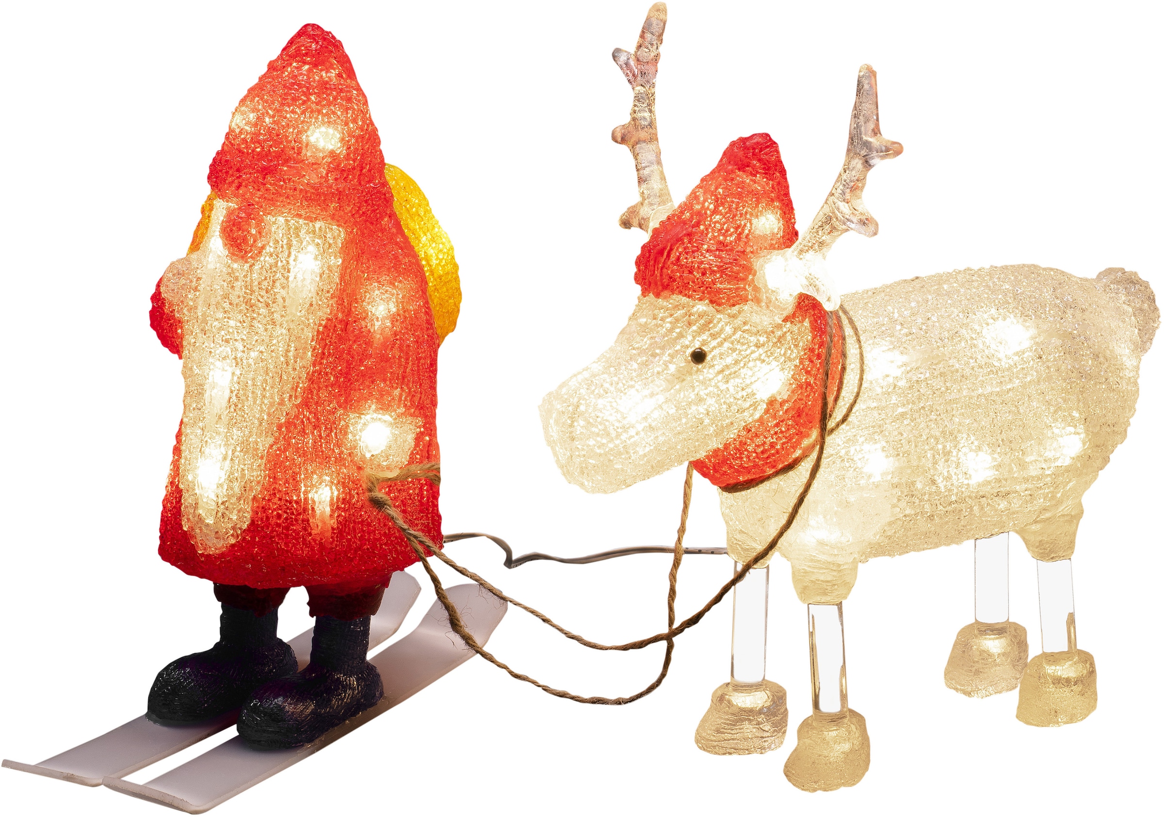 LED Dekofigur »Acryl Weihnachtsmann und Rentier, Weihnachtsdeko rot aussen«, 40 warm...
