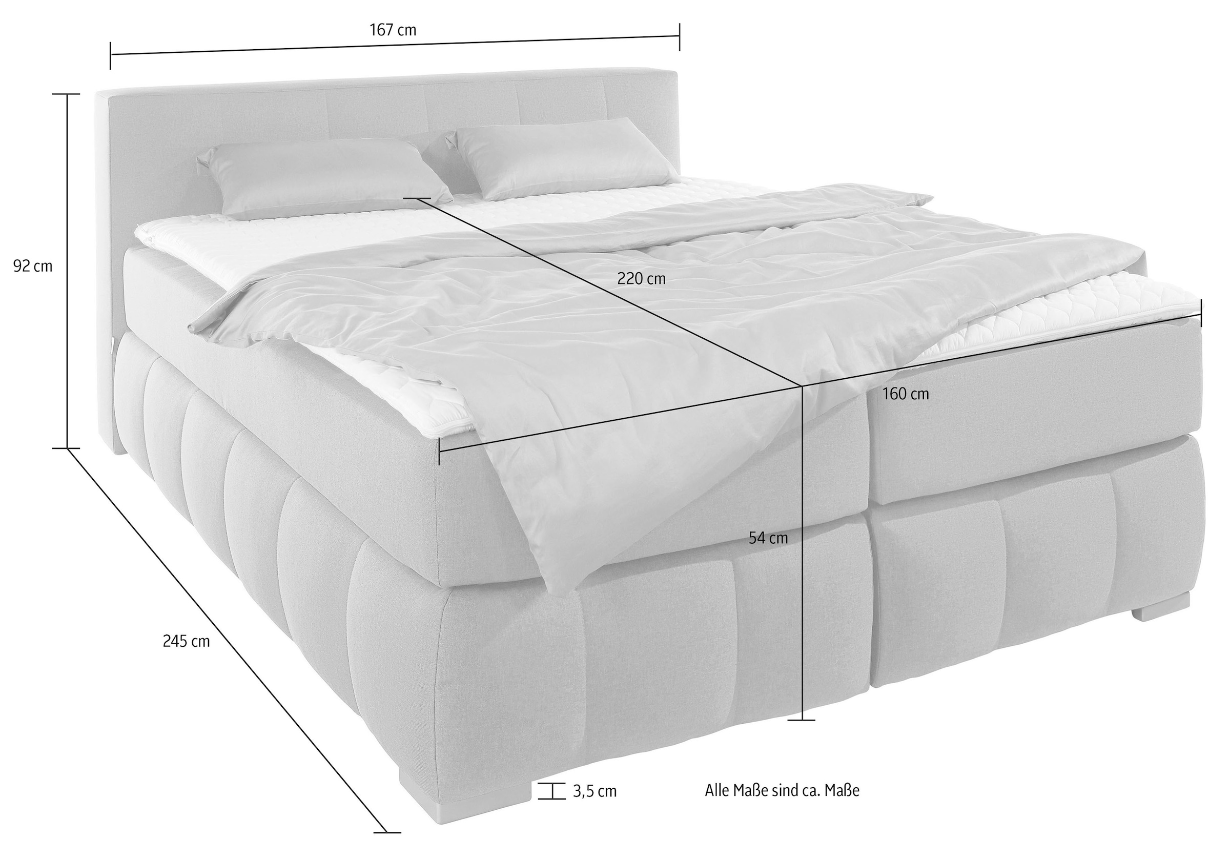 Guido Maria Kretschmer Home&Living Boxspringbett »Chelles«, inkl. Topper, in XXL- Überlänge 220 cm, Unterbox mit feine Wölbung