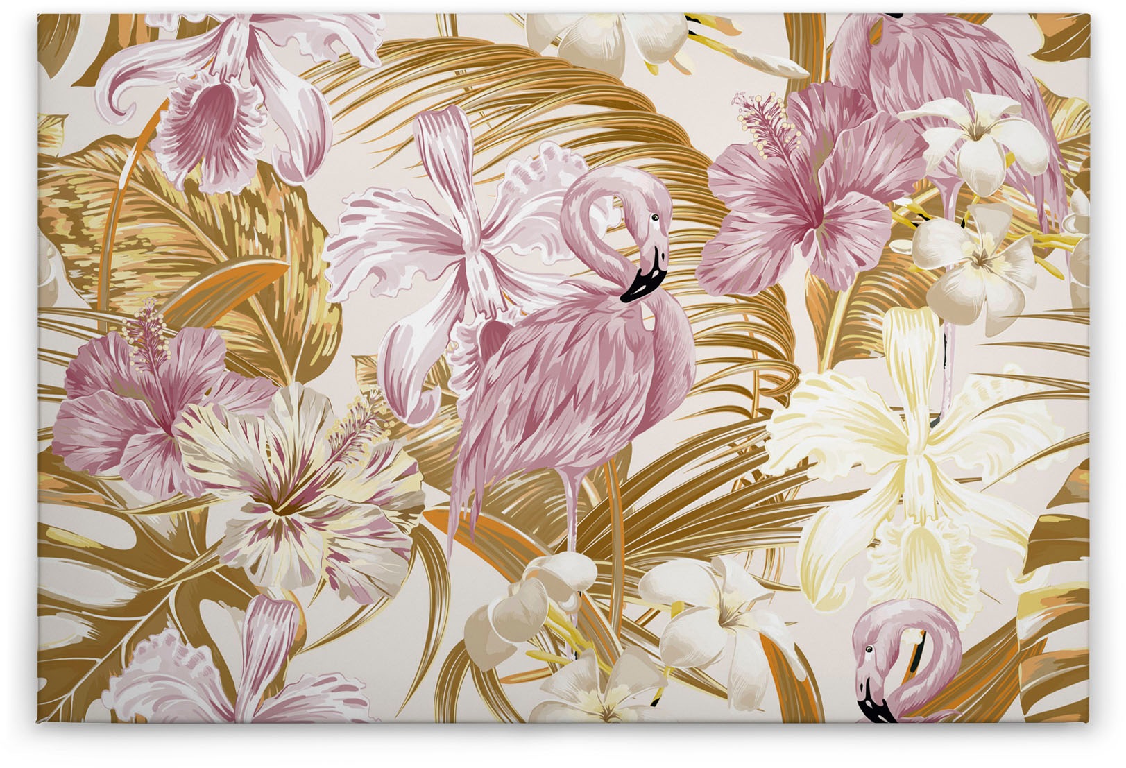 A.S. Création Leinwandbild »Flamingo Art«, Kunst-Blumen-Kinder, (1 St.), Dschungel Keilrahmen Flamingo Exotisch Hawaii Leinwand-Bild Wohnzimmer