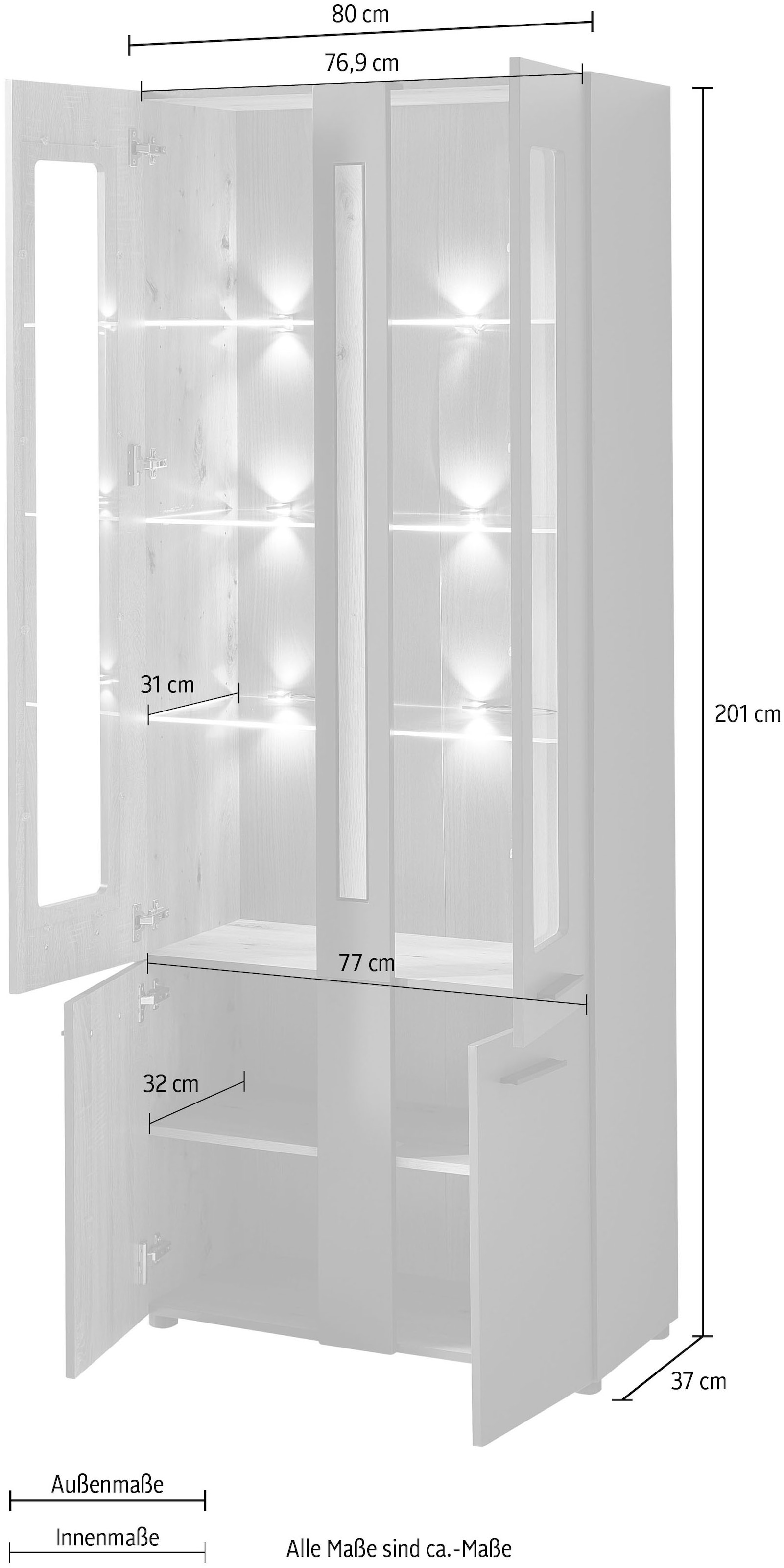 Innostyle Standvitrine »Loft Two«, mit Soft-Close-Funktion, inkl. Beleuchtung