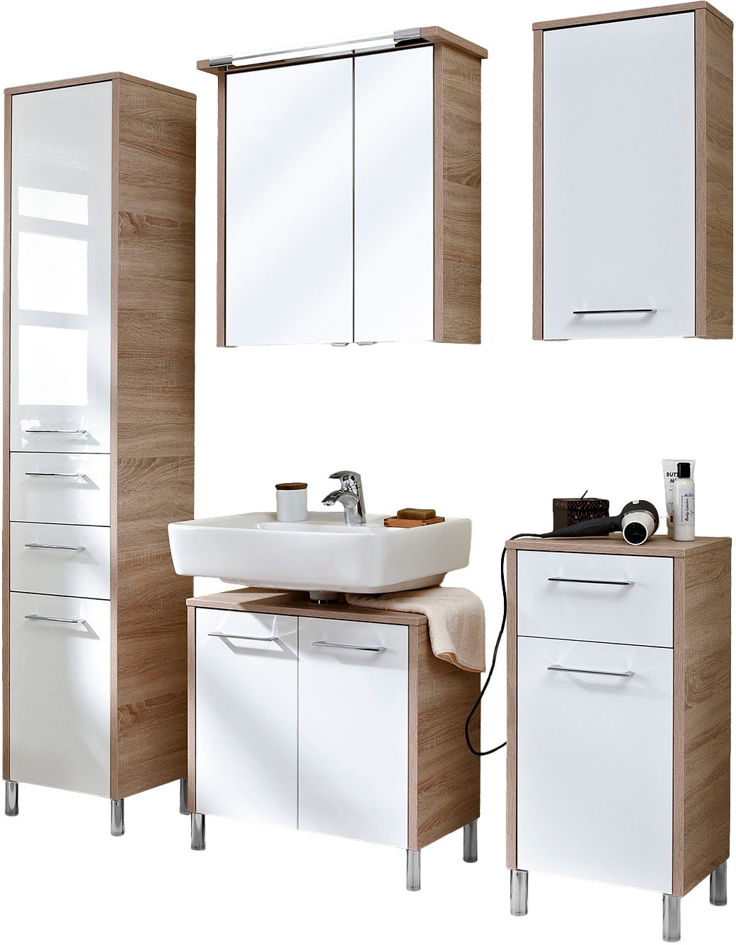 Saphir Badmöbel-Set »Quickset 382 5-teilig, Waschbeckenunterschrank mit LED günstig online kaufen