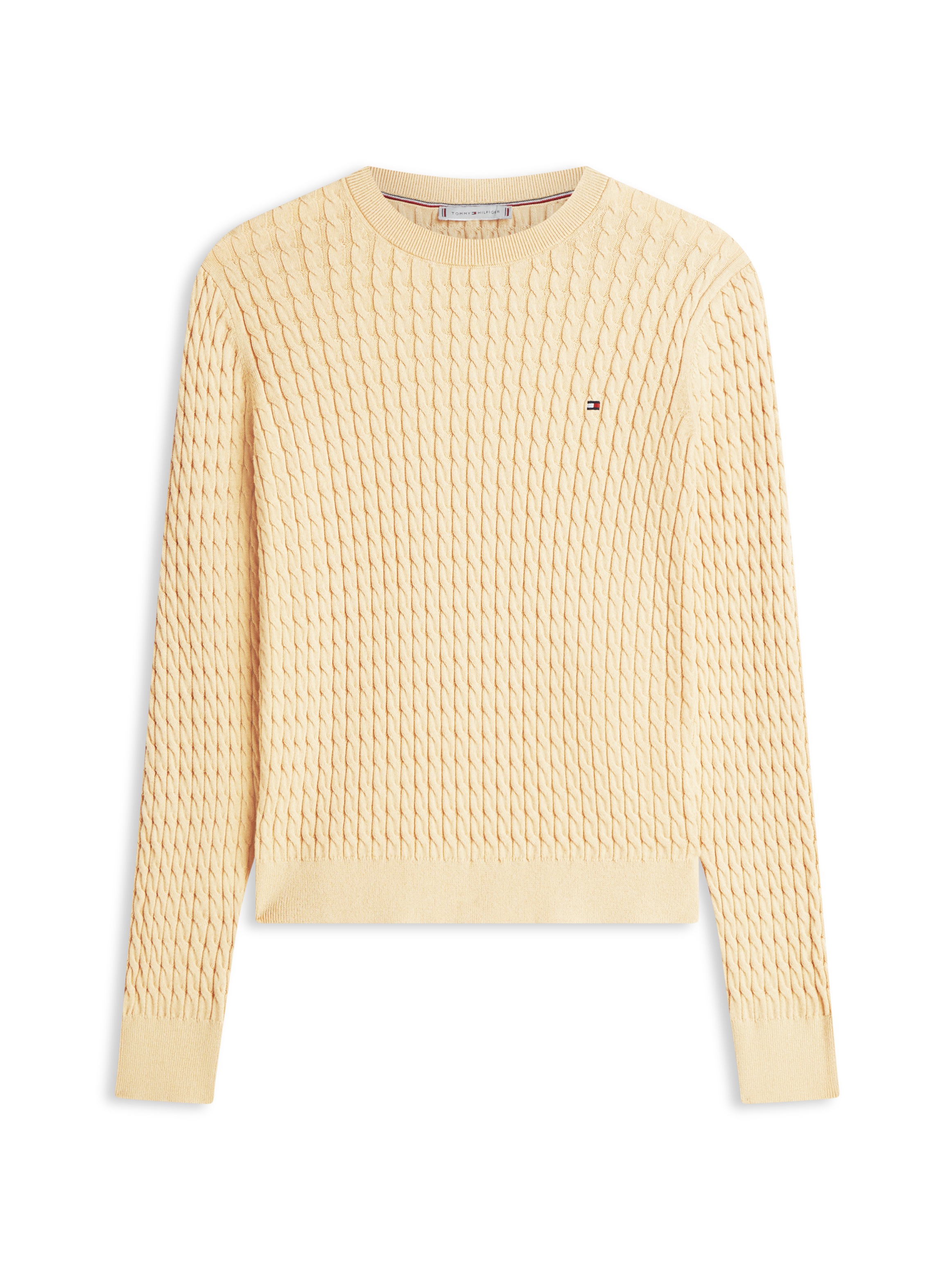 Tommy Hilfiger Rundhalspullover »CO CABLE C-NK LS SWEATER« Baumwolle, mit Zopfmuster, Regular Fit