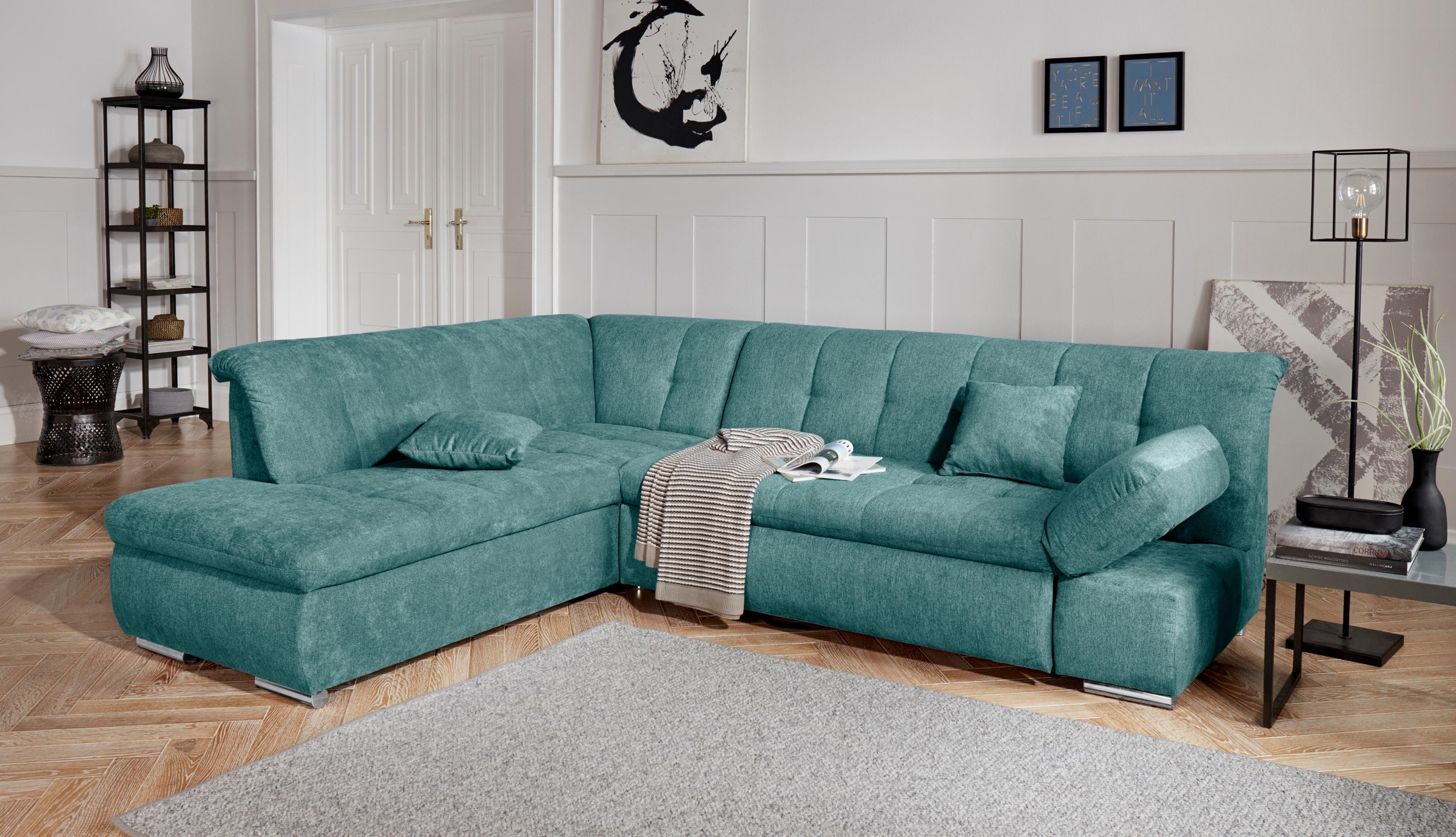 DOMO collection Ecksofa »Mona L-Form«, wahlweise mit Bett- und Armlehnfunktion