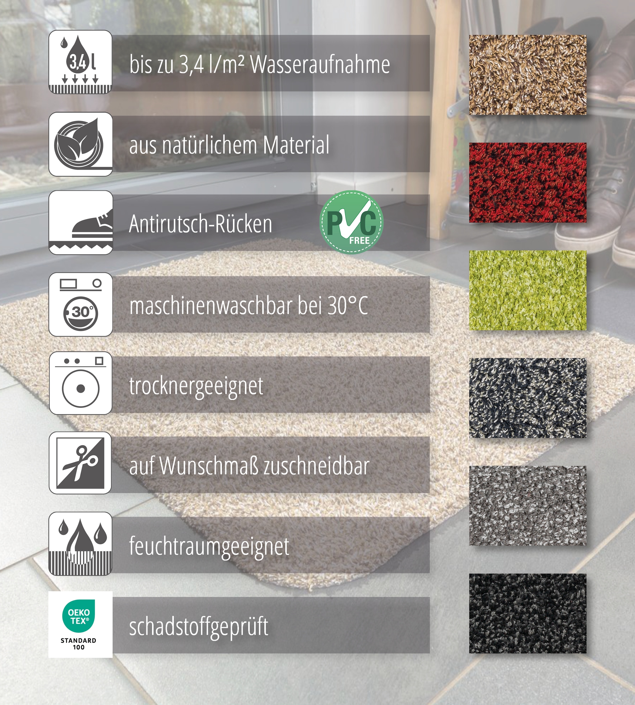 ASTRA Läufer »Saugstark 601« rechteckig 9 mm Höhe In -und Outdoor geeignet