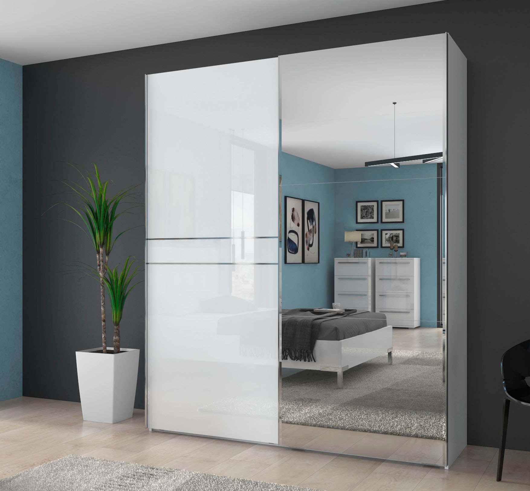 PLACES OF STYLE Schwebetürenschrank "Piano, mit Einlegeböden, Kleiderstange günstig online kaufen