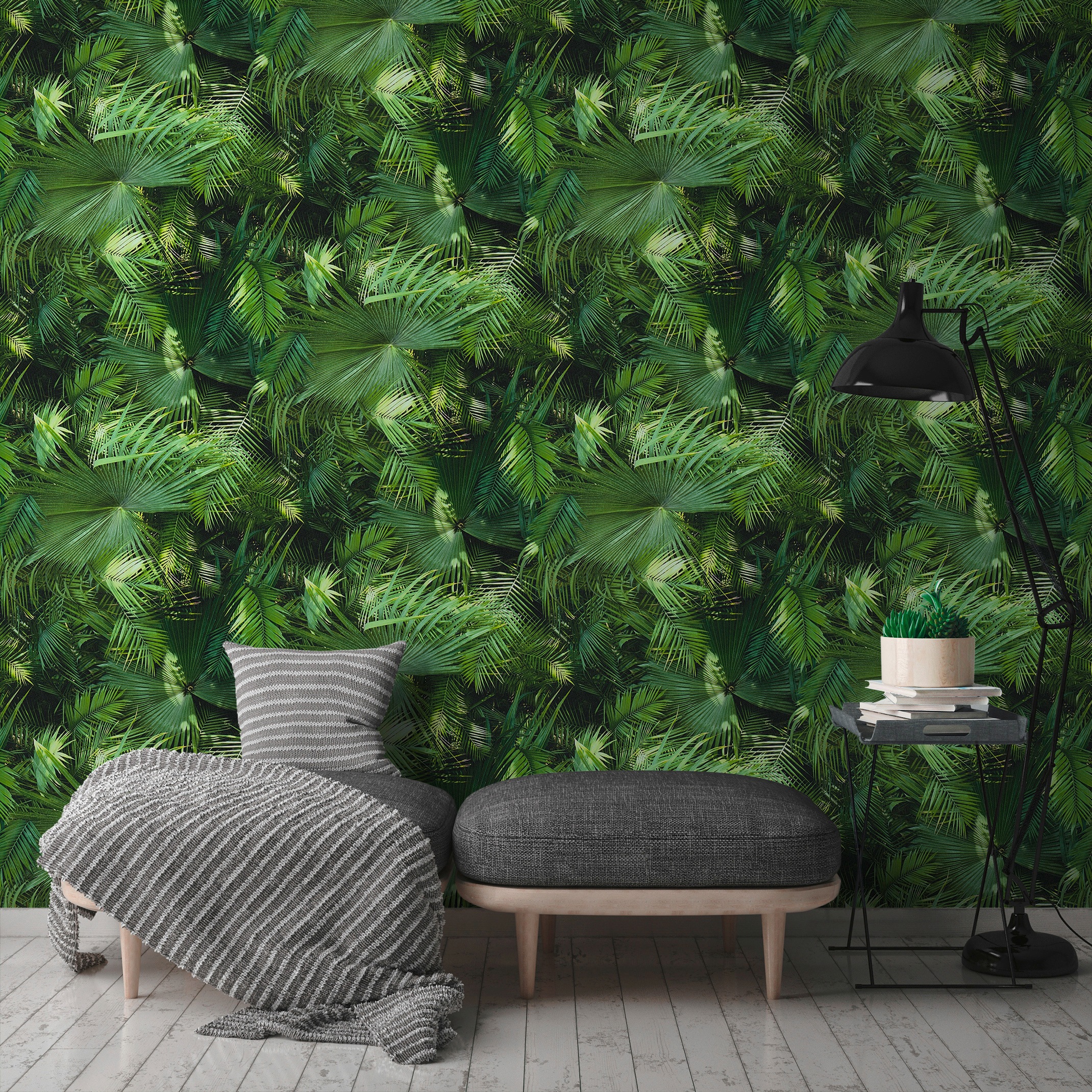 living walls Vliestapete »Neue Bude 2.0«, botanisch-tropisch-floral, Floral Tapete Palmen Tapeten Wohnzimmer Schlafzimmer Flur Design Optik