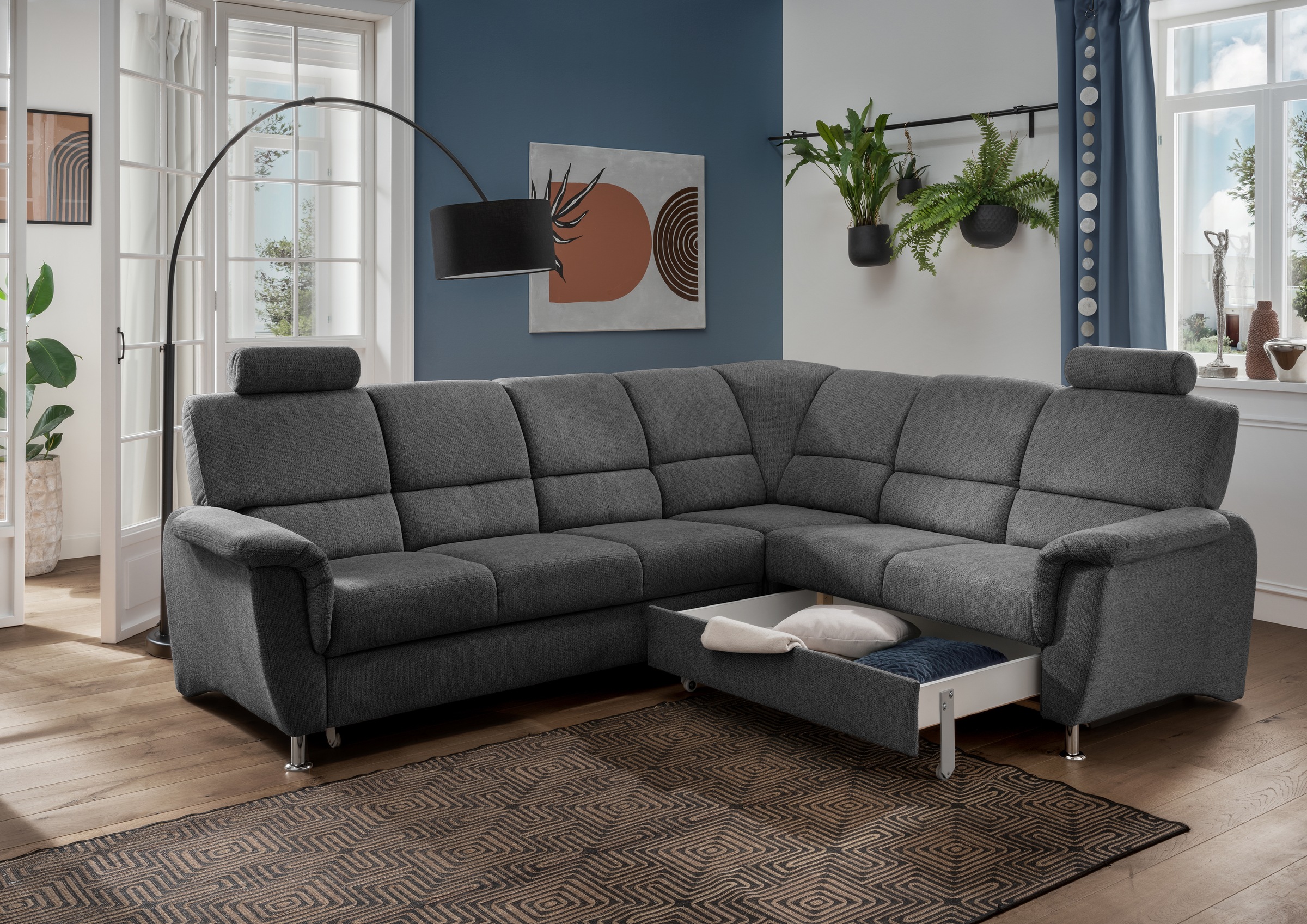 Home affaire Ecksofa »Pisa L-Form, mit Schlaffunktion, Stauraum, 2x höhenve günstig online kaufen