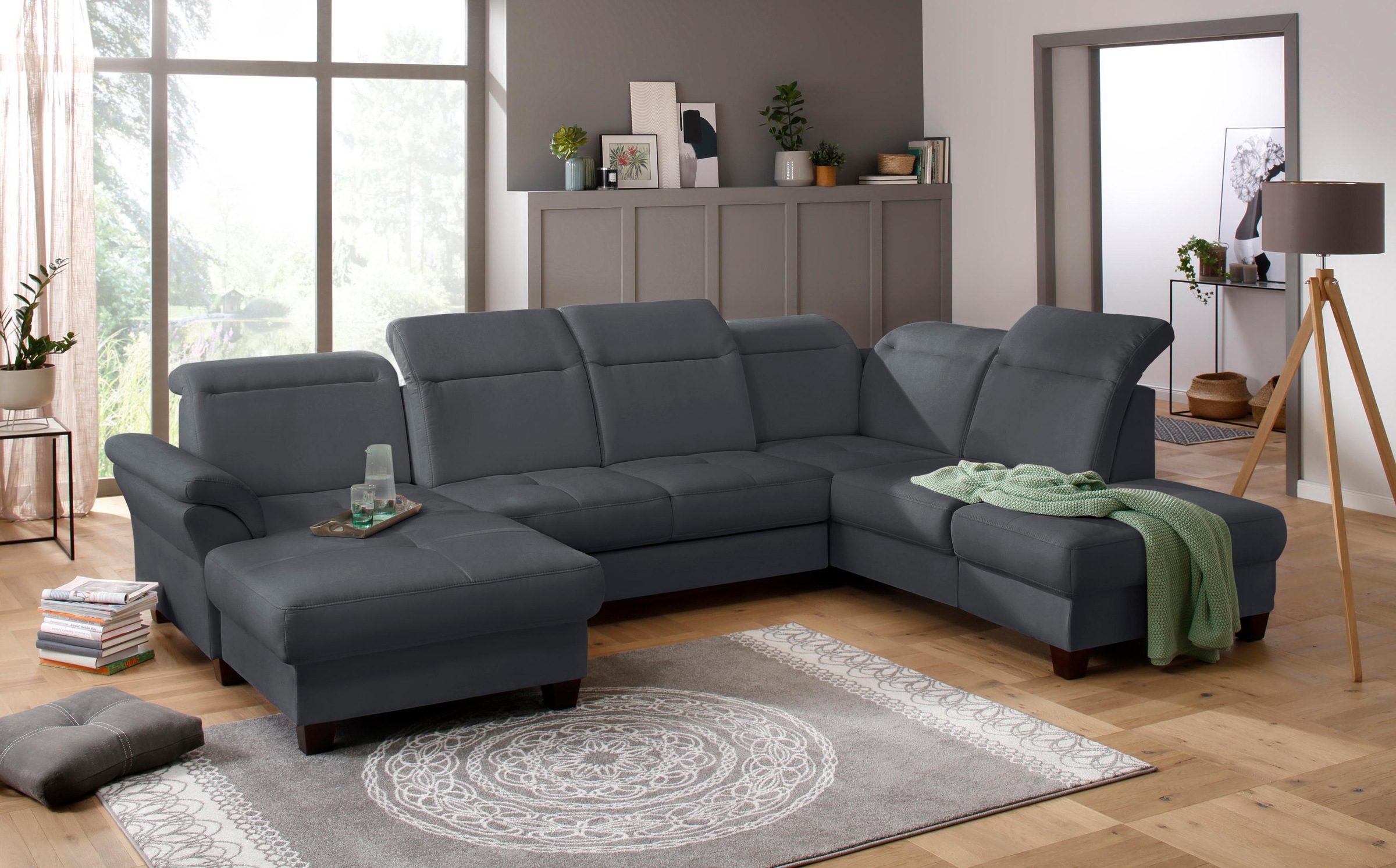 Home affaire Wohnlandschaft »Solvei U-Form« Sitztiefenverstellung und Federkern, wahlweise  Kopfteilverstellung