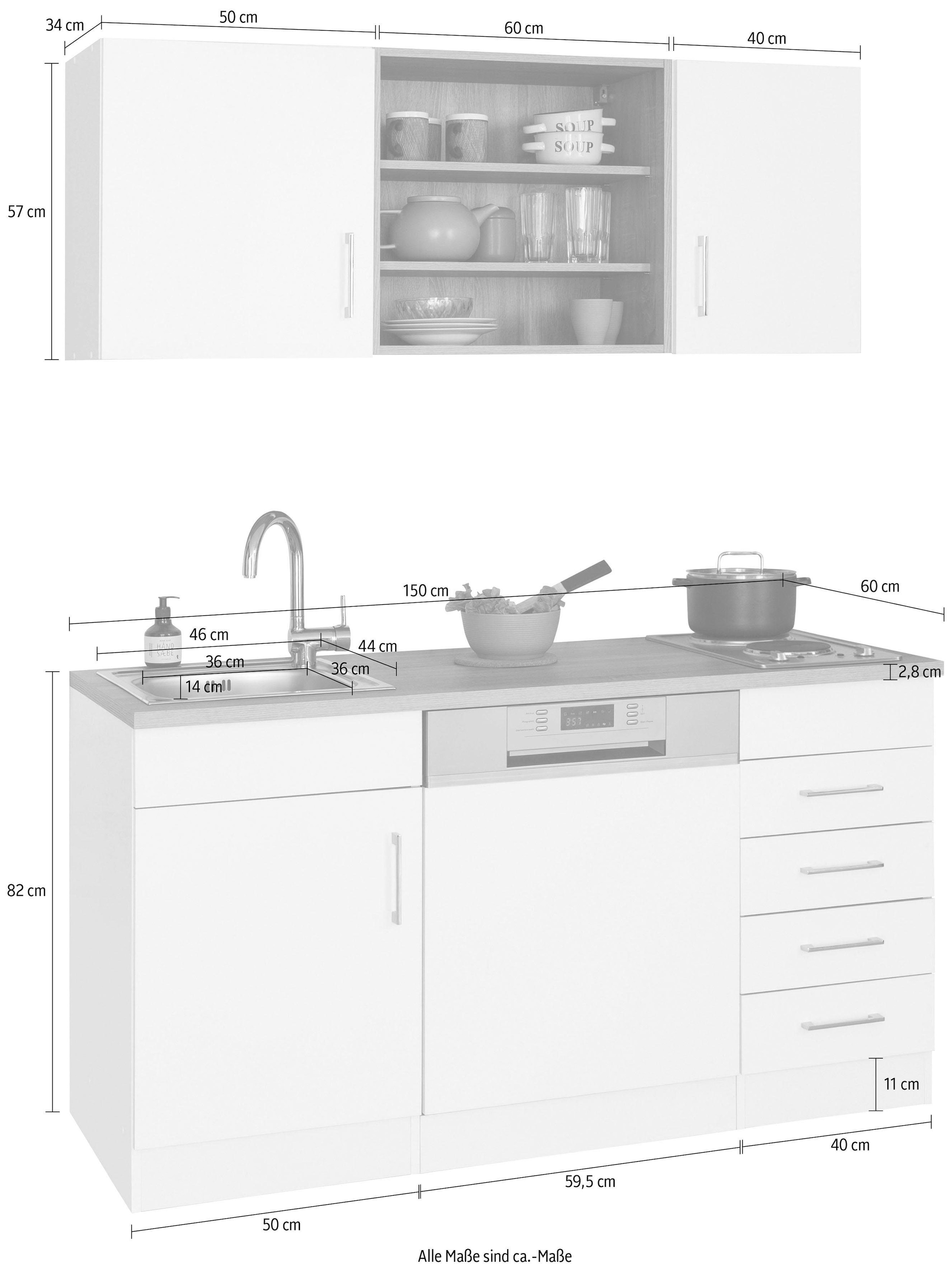 HELD MÖBEL Pantryküche »Mali«, Breite 150 cm, mit E-Geräten