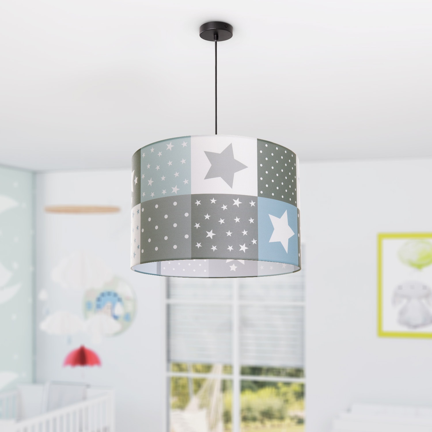 Paco Home Pendelleuchte »Cosmo 345«, 1 flammig, Leuchtmittel E27 | ohne Leuchtmittel, Kinderlampe Deckenlampe LED Kinderzimmer Lampe Sternen Motiv E27