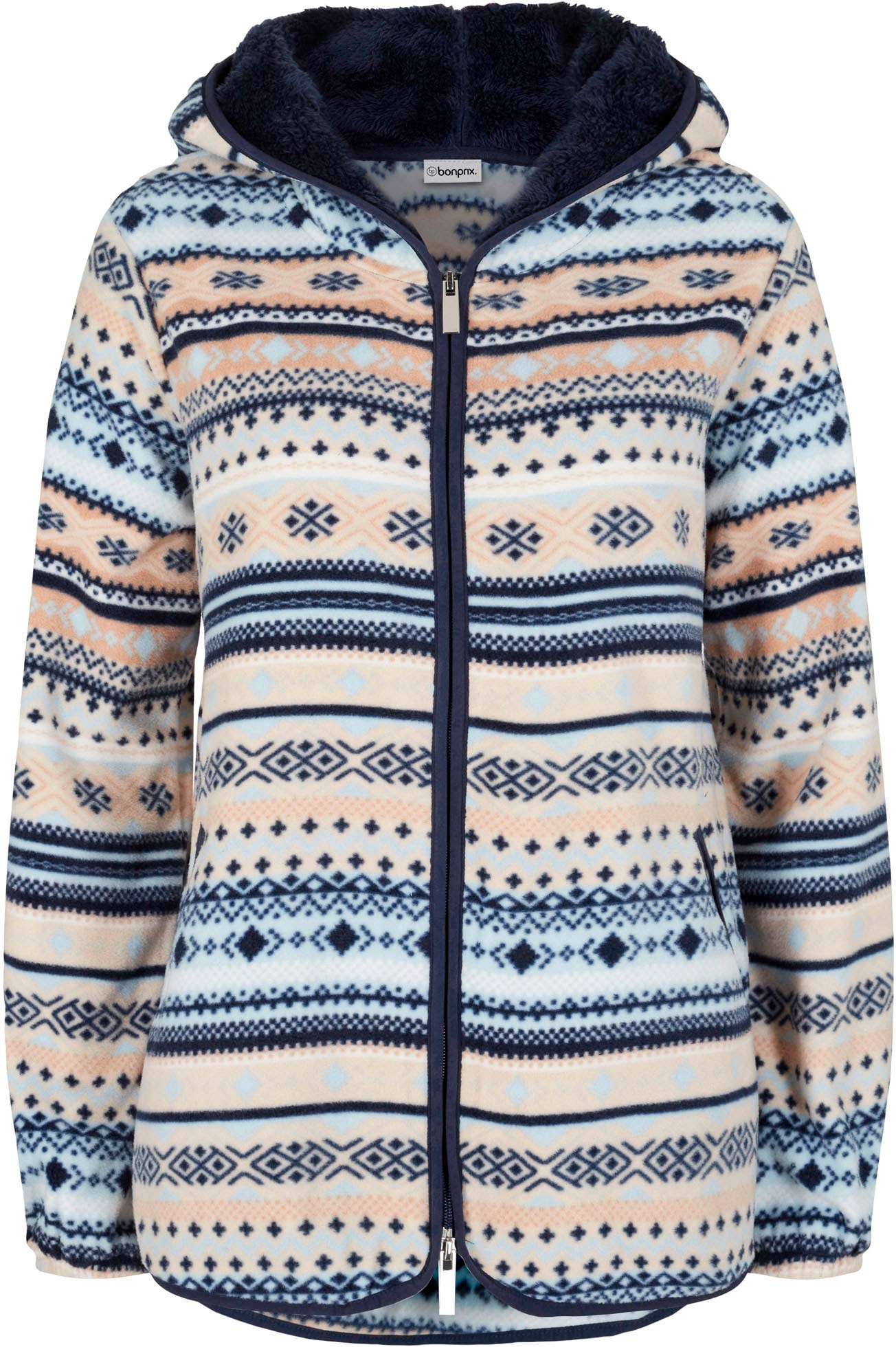 bonprix Fleecejacke »Kapuzen-Fleecejacke mit Norweger-Muster« mit Kapuze mit Norweger-Muster, mit Kapuze, kuscheliges Material
