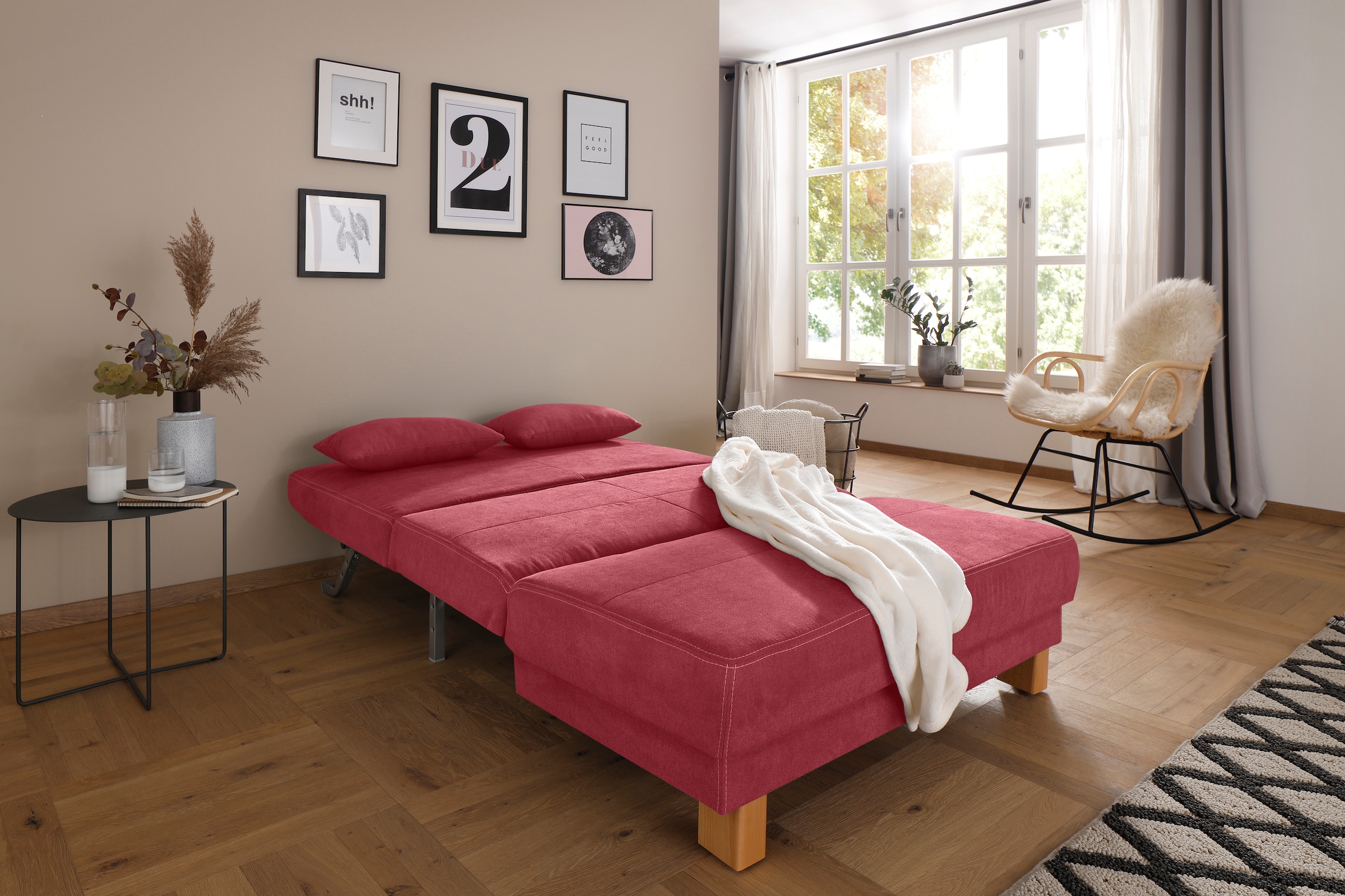 Home affaire Schlafsofa »Gina«, vom Sofa zum Bett mit einem Handgriff, in 4 Breiten, Nierenkissen