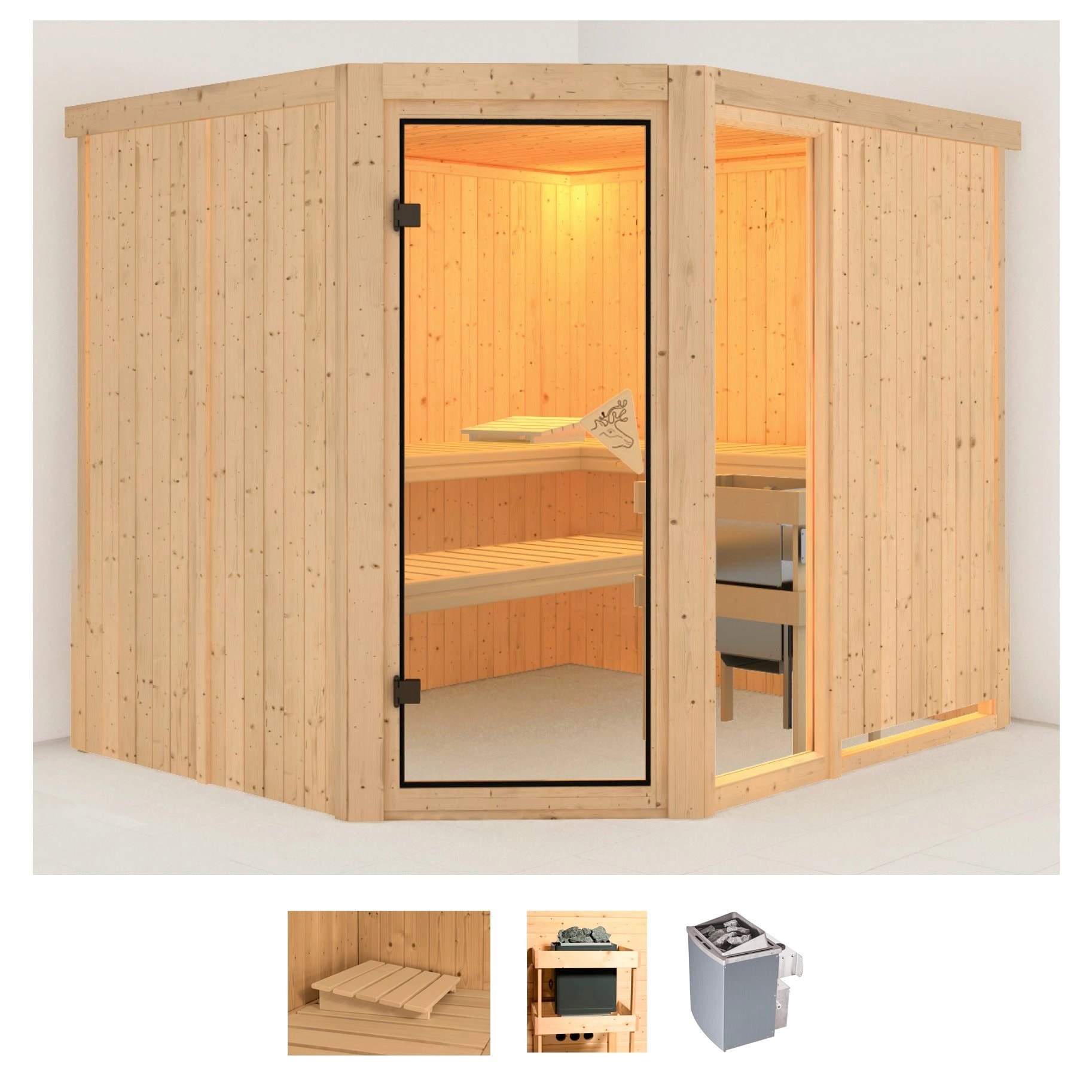 Karibu Sauna »Frigga 3« Set, 9-kW-Ofen mit integrierter Steuerung günstig online kaufen