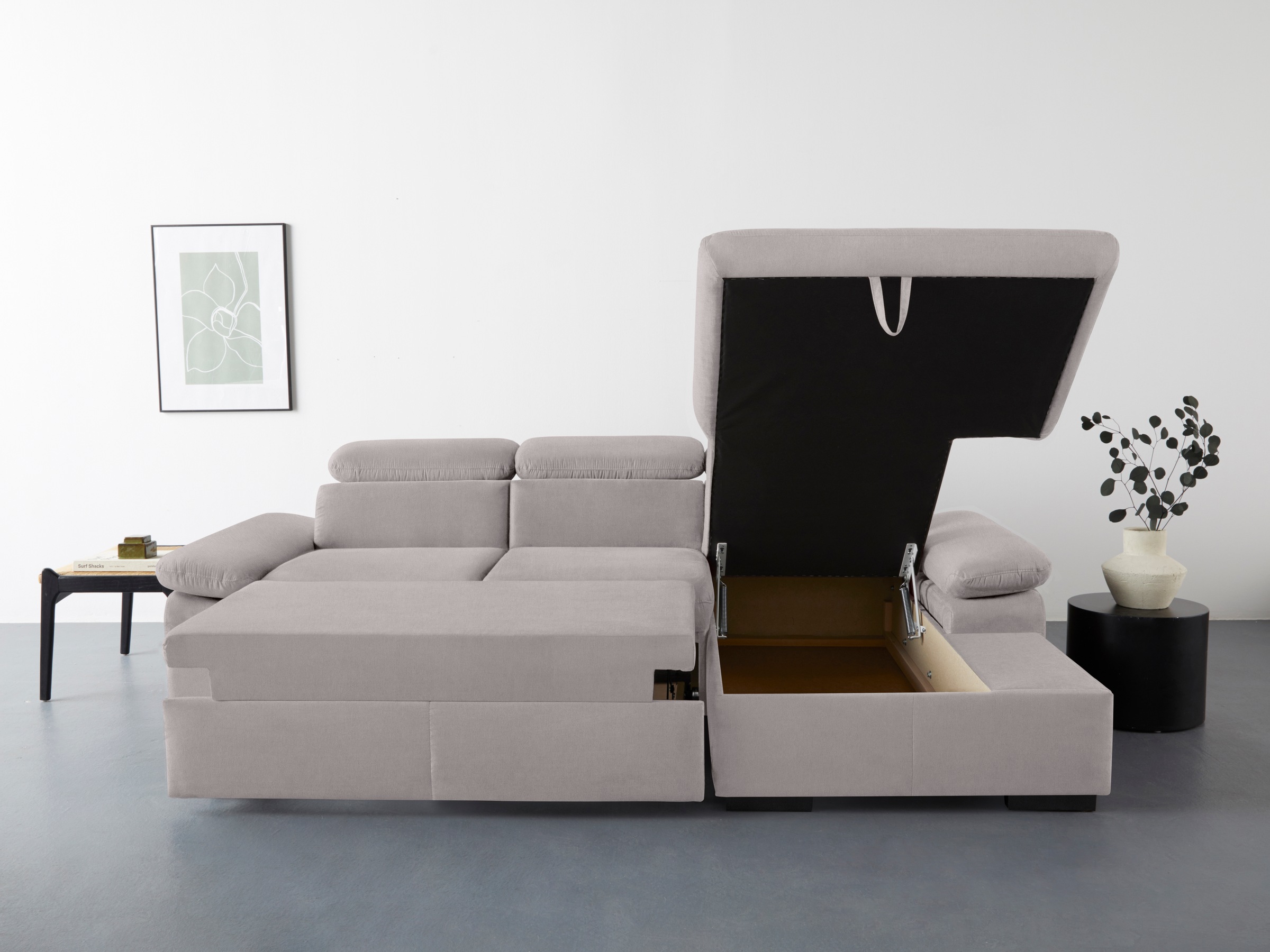 COTTA Ecksofa »Lola L-Form mit Kopfteilfunktion & Hocker«, (Set, mit Hocker), wahlweise mit Bettfunktion, Bettkasten & Armteilverstellung