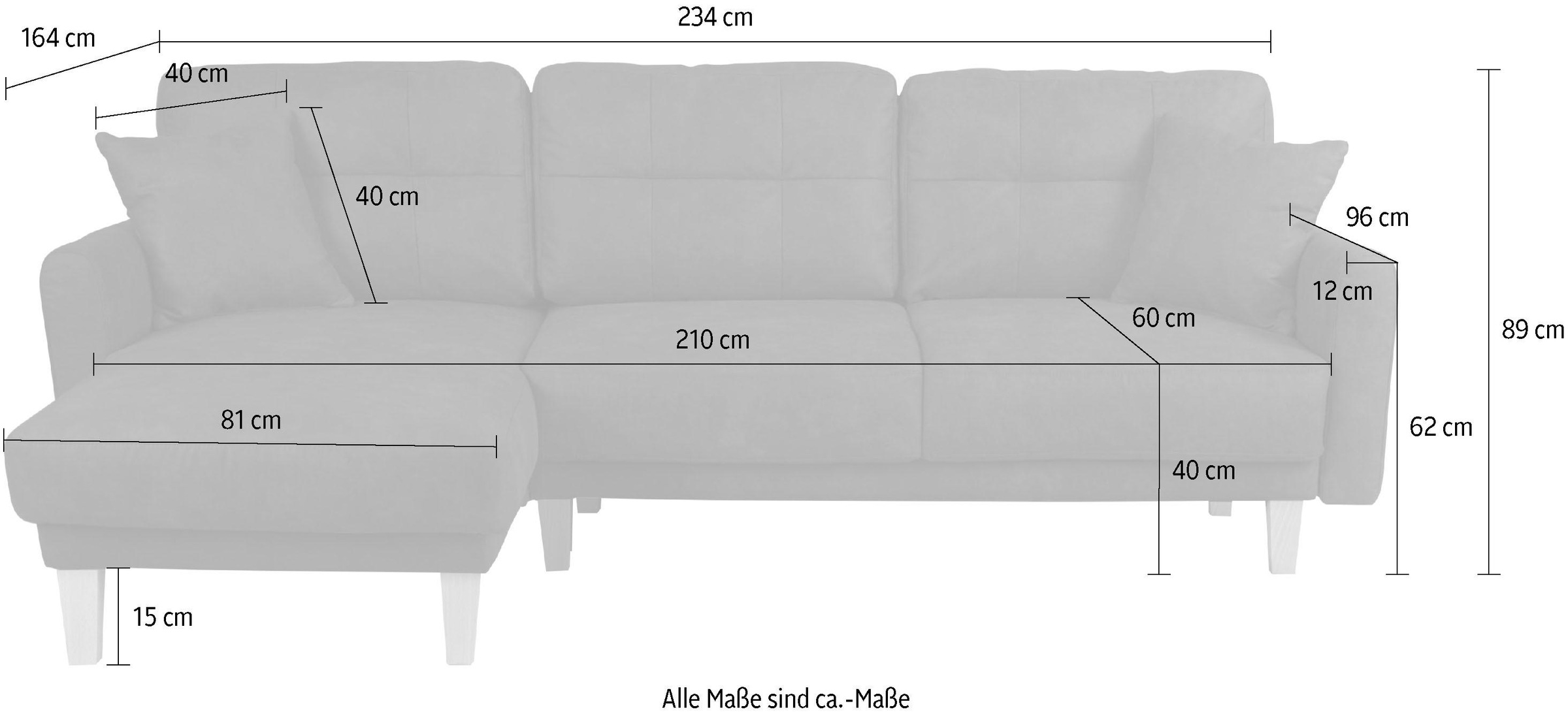 Home affaire Ecksofa »TRIPLO optionale Schlafsofa mit Bettkasten, Maße B/T/H: 234/164/89 cm«, L-Form wahlweise mit Bettfunktion - Liegefläche 132x210 cm