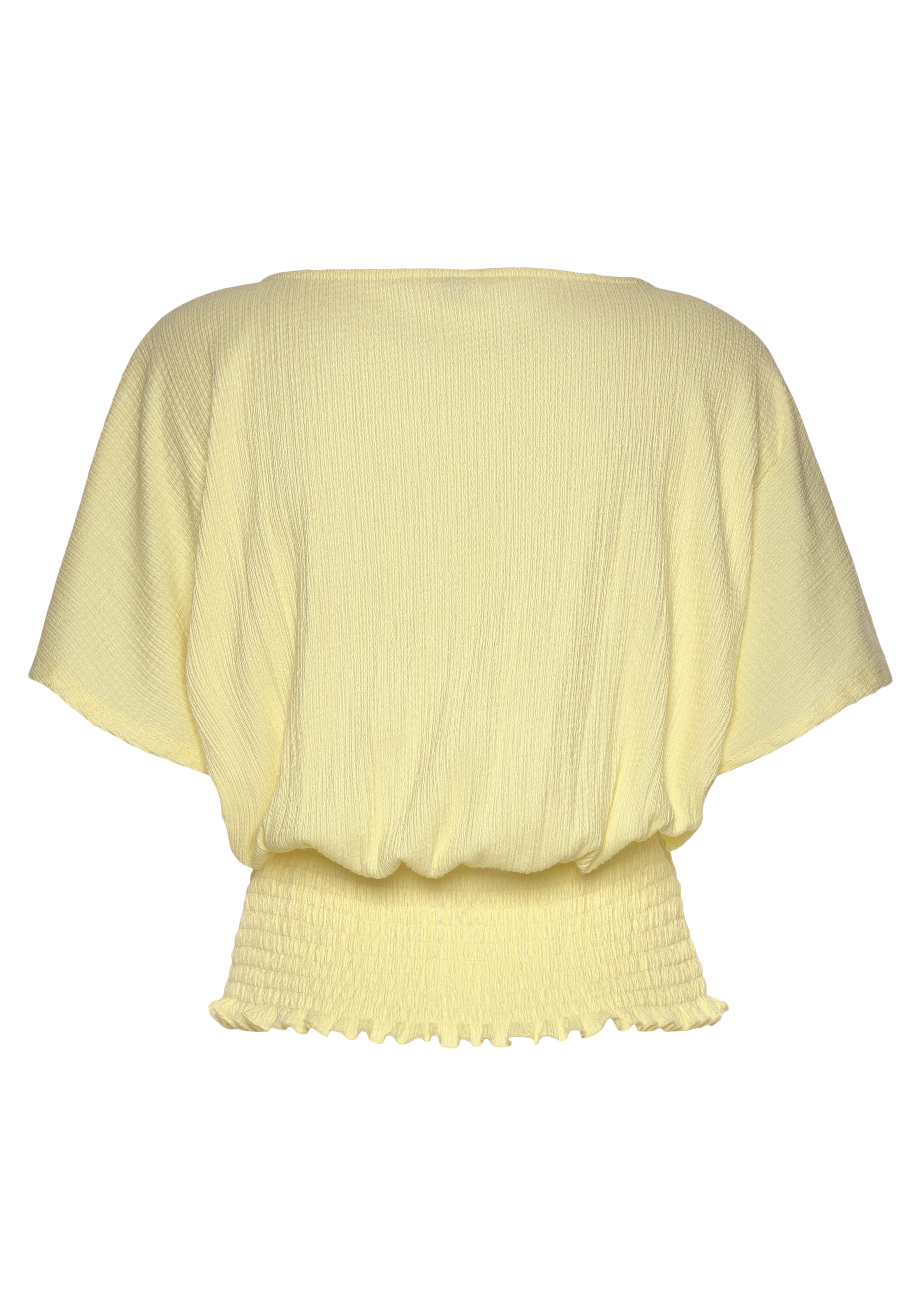 LASCANA V-Shirt, mit breitem Smoksaum und Kopfleiste, Blusenshirt, sommerlich