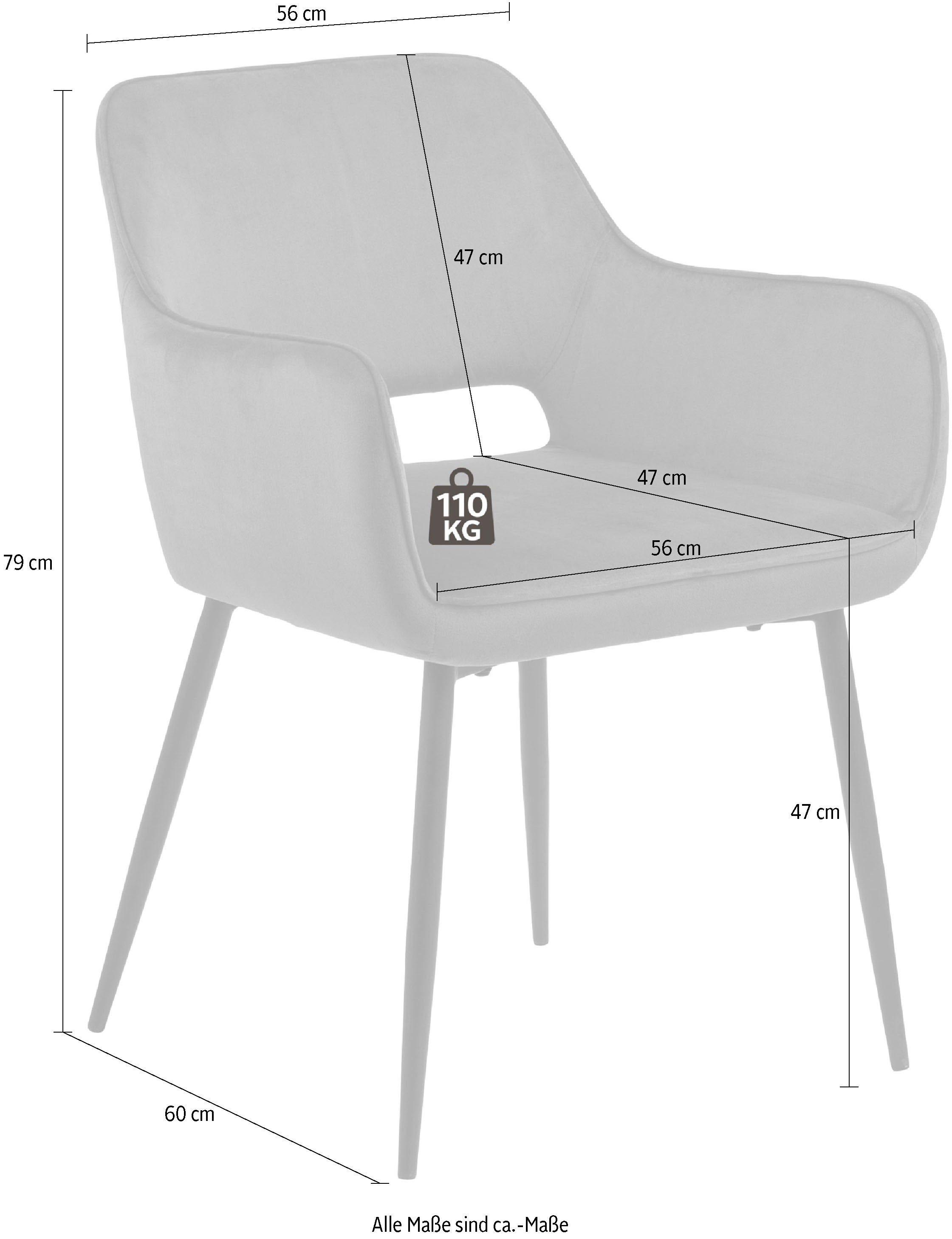 ACTONA GROUP Esszimmerstuhl »Ranja Polsterstuhl«, Samtstoff, 2er Set, Metallbeine und Armlehnen, Sitzhöhe 47 cm