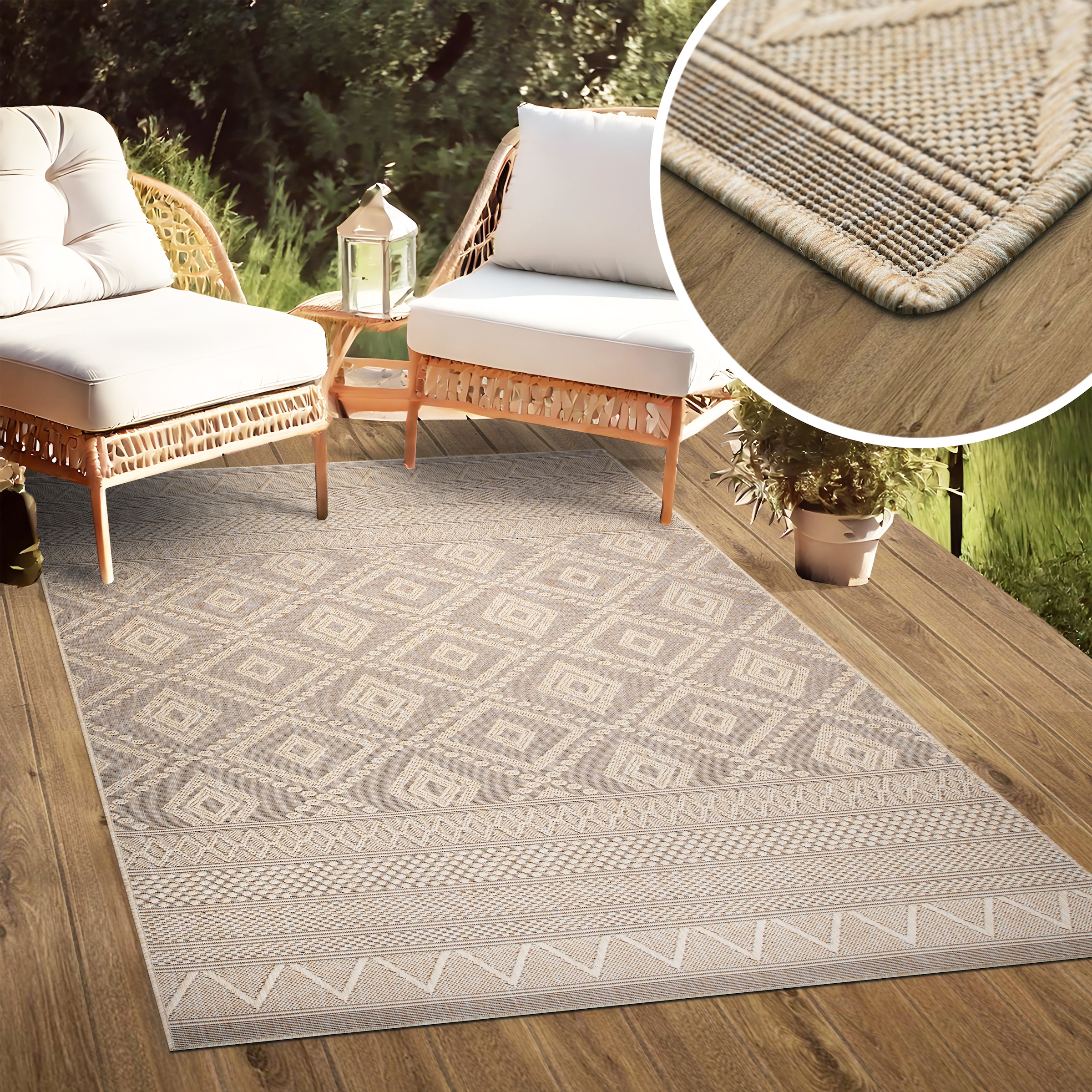 my home Teppich »Toronto auch als Läufer erhältlich«, rechteckig, 3 mm Höhe, In- und Outdoor geeignet, Sisal-Optik, Wetterfest & UV-beständig, Boho
