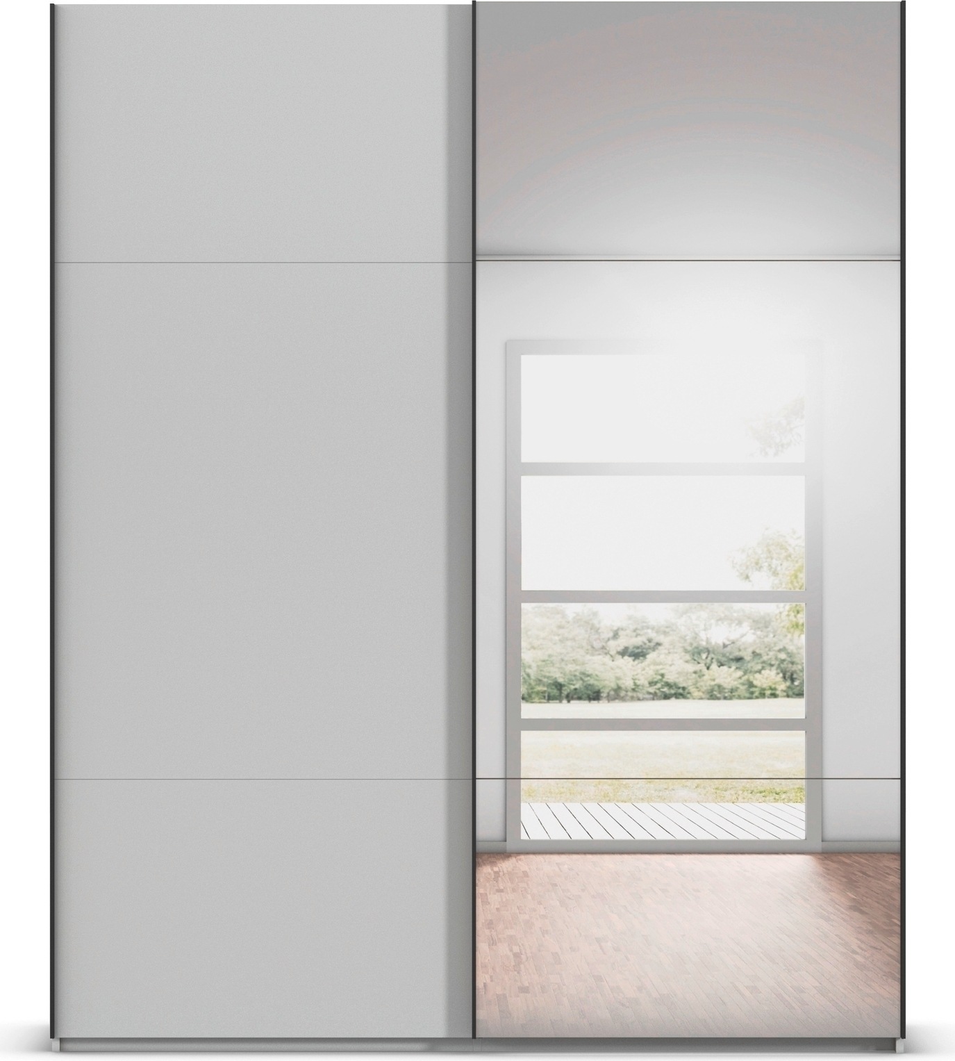 rauch Schwebetürenschrank »Kleiderschrank Schrank Garderobe Schlafzimmerschrank CONTIDO«, (in 3 verschiedenen Ausstattungen BASIC/CLASSIC/PREMIUM), aus hochwertigem Material in 6 Breiten 2 Griff-Farben MADE IN GERMANY