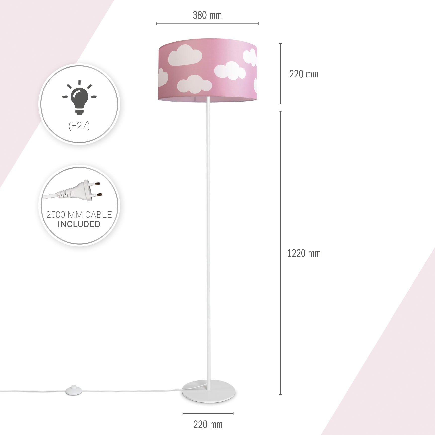 Paco Home Stehlampe »Luca Cosmo«, Leuchtmittel E27 | ohne Leuchtmittel, Stehlampe Kinderzimmer Stoff Lampenschirm Spielzimmer Wolken E27