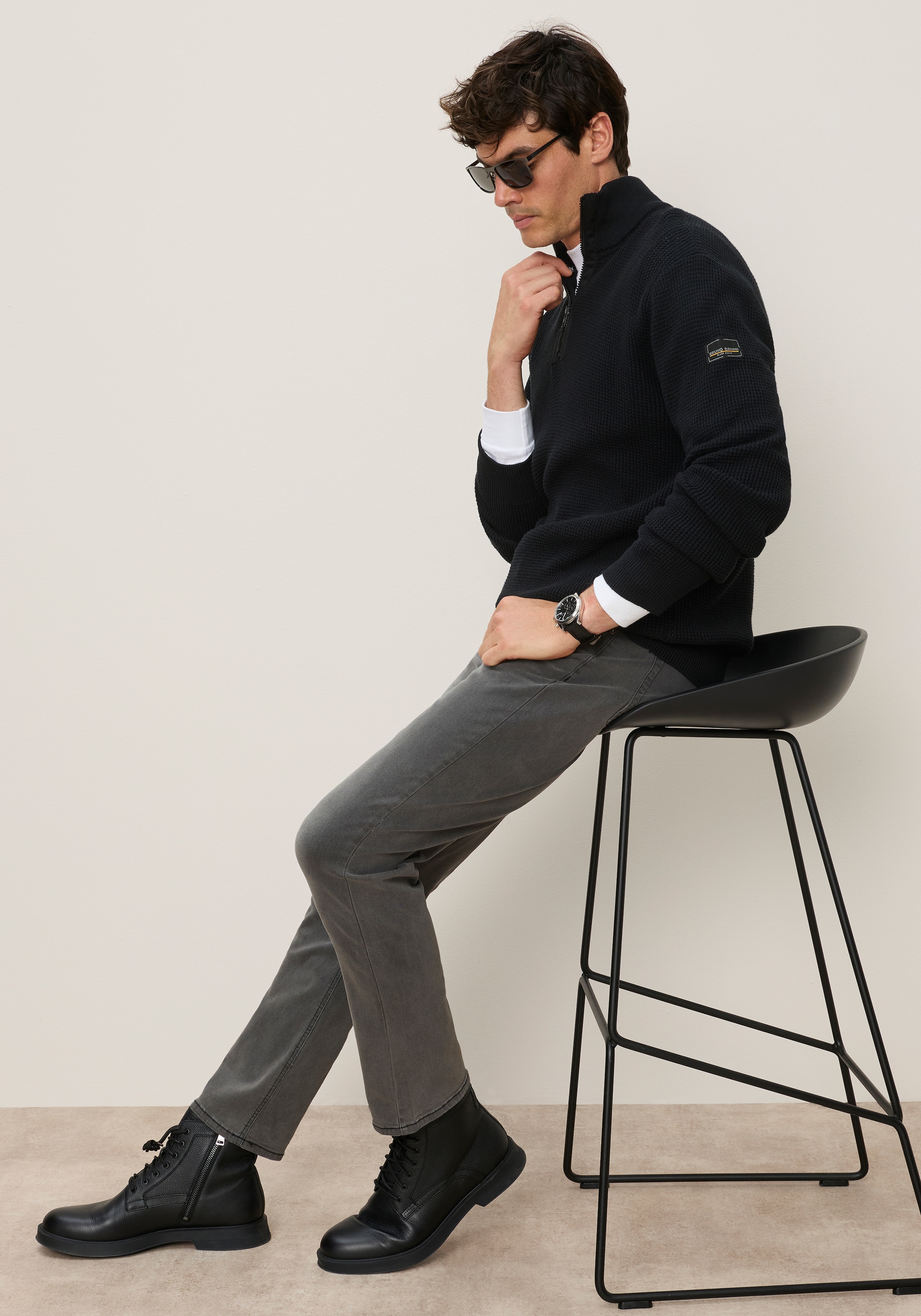 Bruno Banani Troyer mit Reißverschluss, Regular Fit, aus Baumwolle, unifarben, Langarm