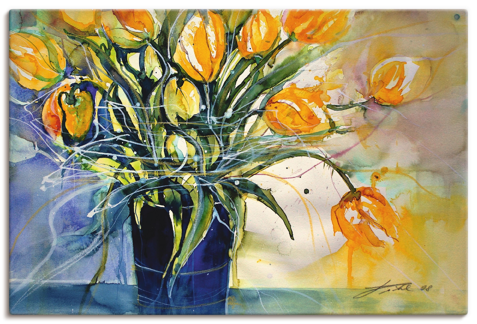 Artland Leinwandbild »Gelbe Tulpen in schwarzer Vase«, Arrangements, (1 St. günstig online kaufen