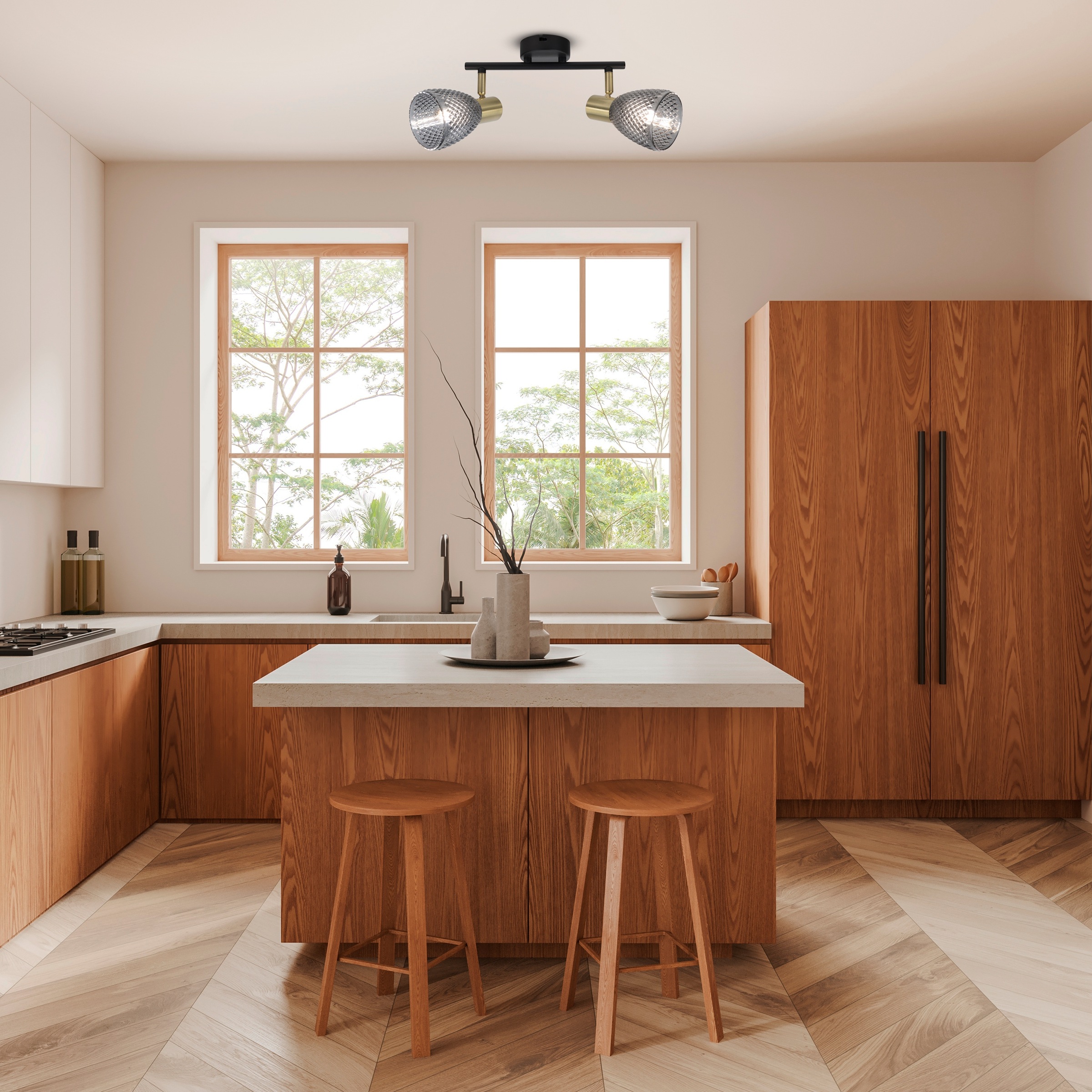 näve Deckenleuchte »Lindita« E14 1 Stk. 2er Spot, Relief-Glasschirm smokey, günstig online kaufen
